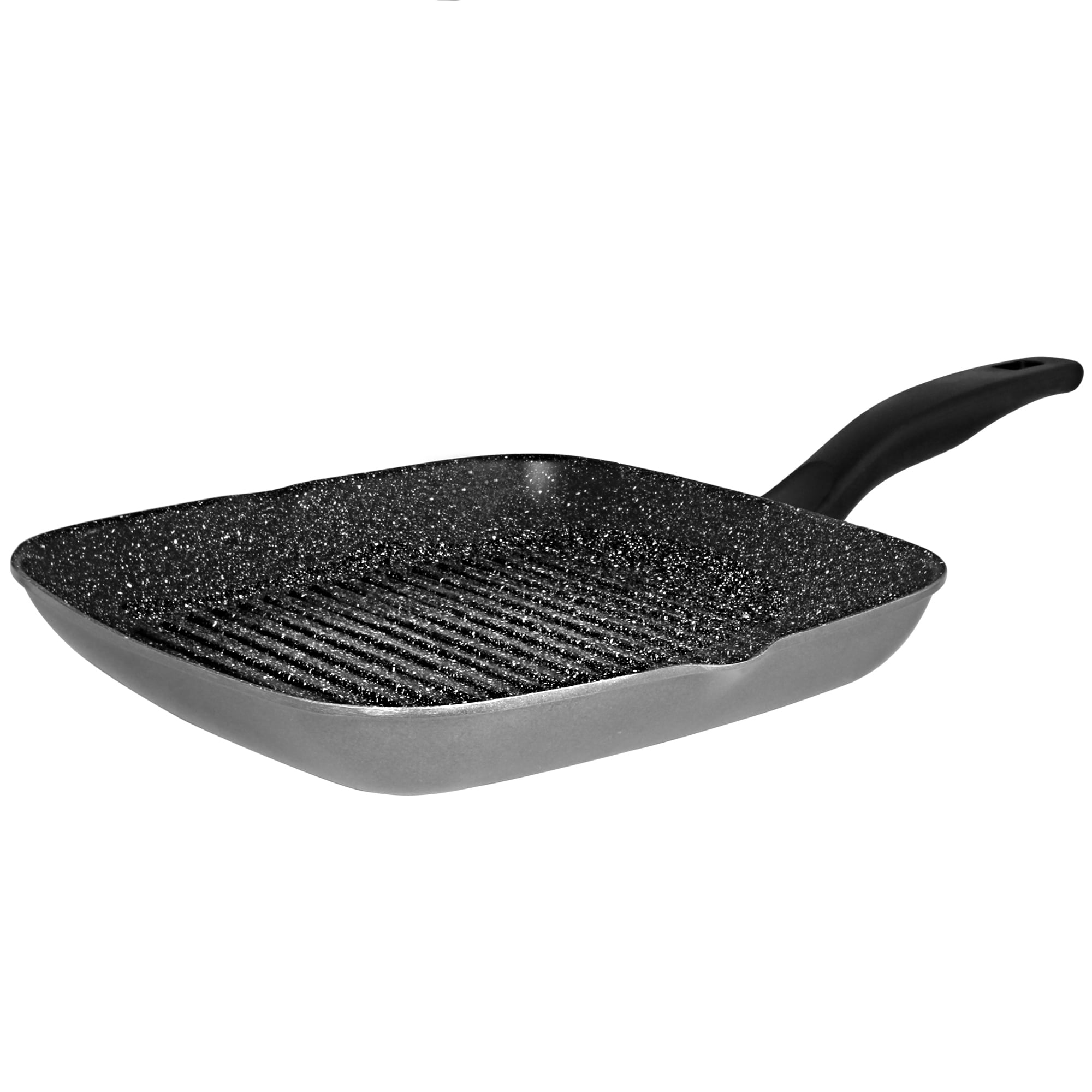 Stoneline Grillpfanne, 28 x 28 cm, mit 2 Ausg&uuml;ssen, Aluguss, Grillpfanne beschichtet mit echten Steinpartikeln, grau, Grillpfanne Induktion, backofengeeignet 