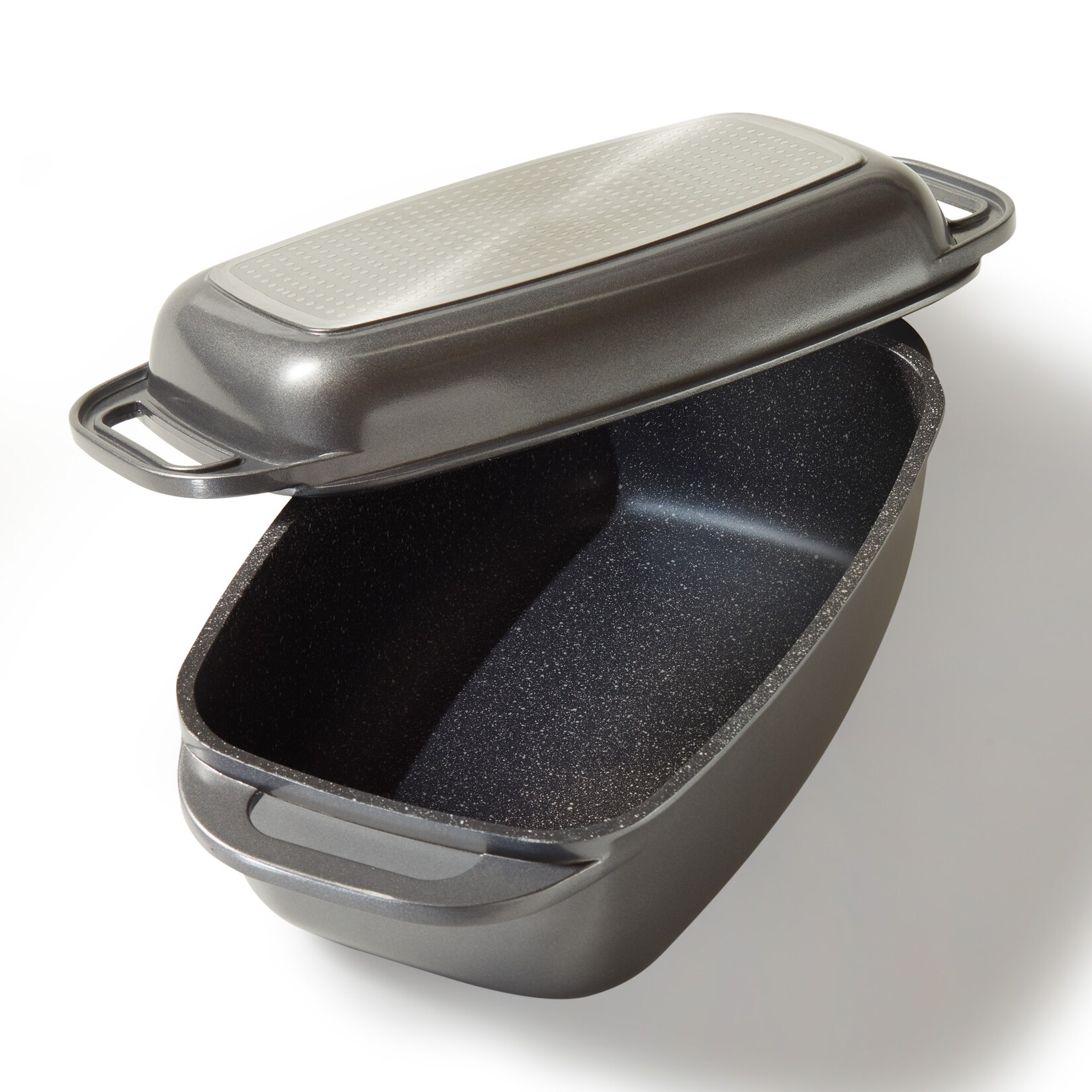 STONELINE® Bräter 40 x 22 cm mit Deckel, Backofen und Induktion geeignet, Antihaftbeschichtung, grau