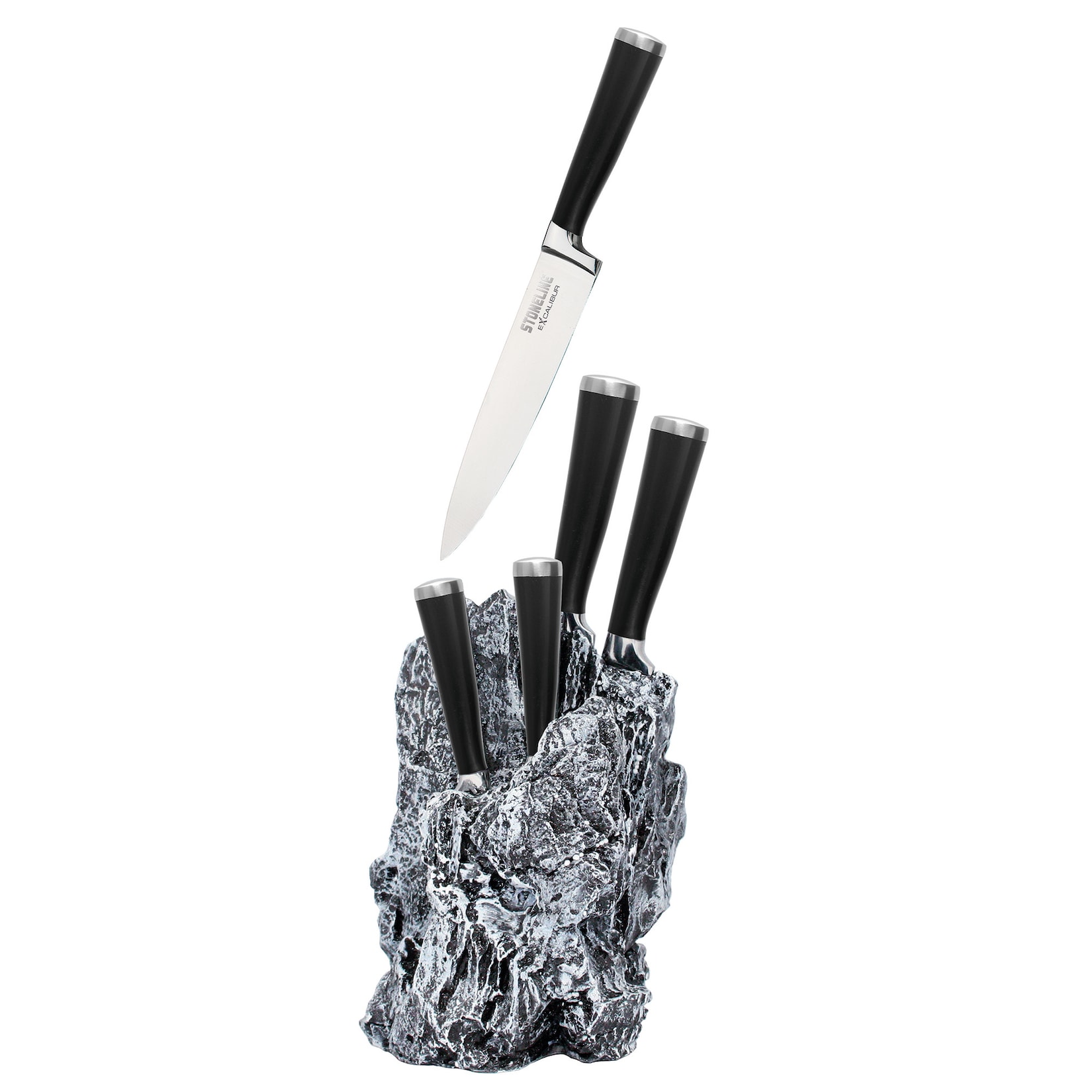 STONELINE® EXCALIBUR® Messerblock, bestückt, 6-teilig, rostfreier Spezialklingenstahl, Inklusive Schleifstein