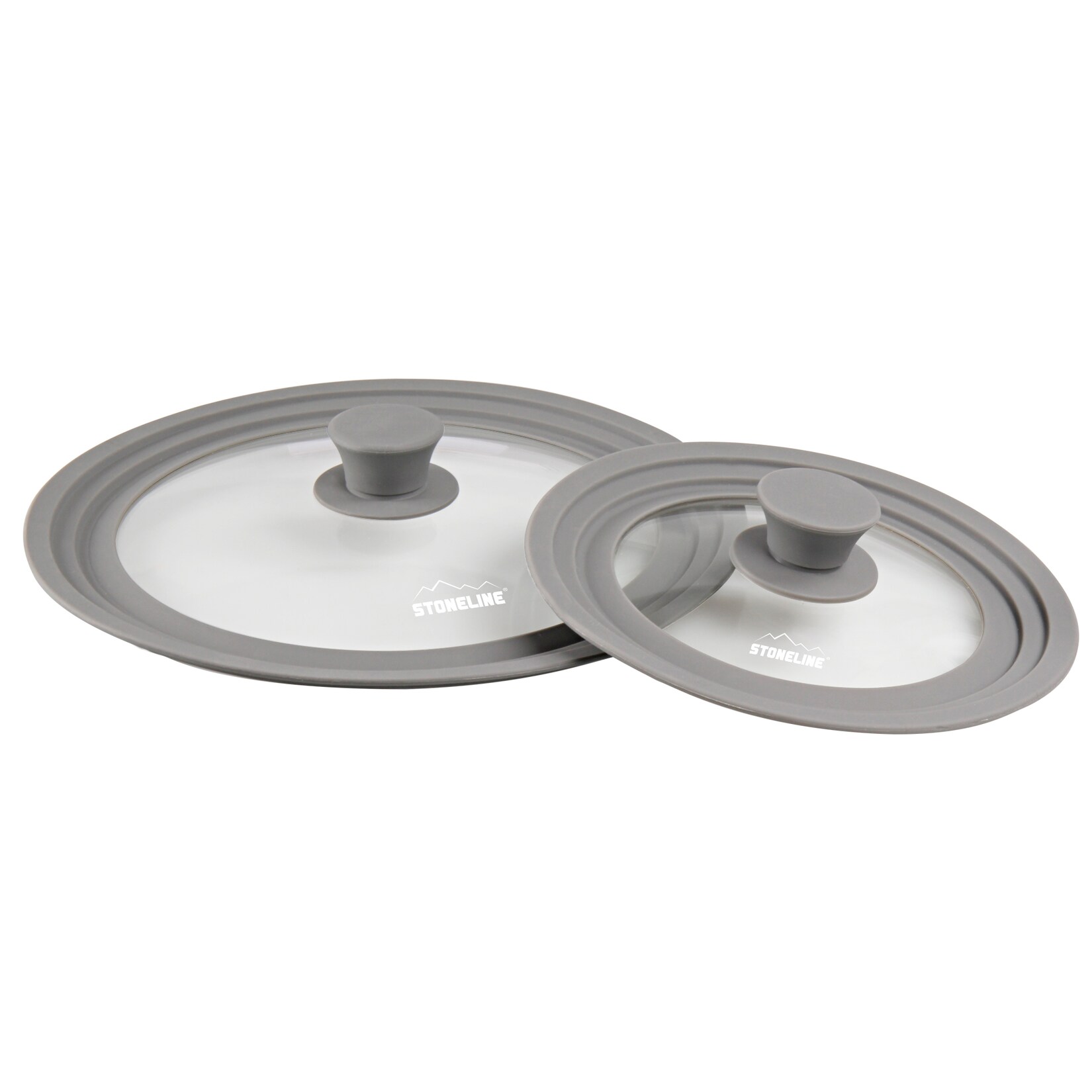 Stoneline Multifunktionaler Glasdeckel, 2-teilig, mit Silikonrand, für 16/18/20 cm und 24/26/28 cm, platzsparend, 6 Größen, universal …