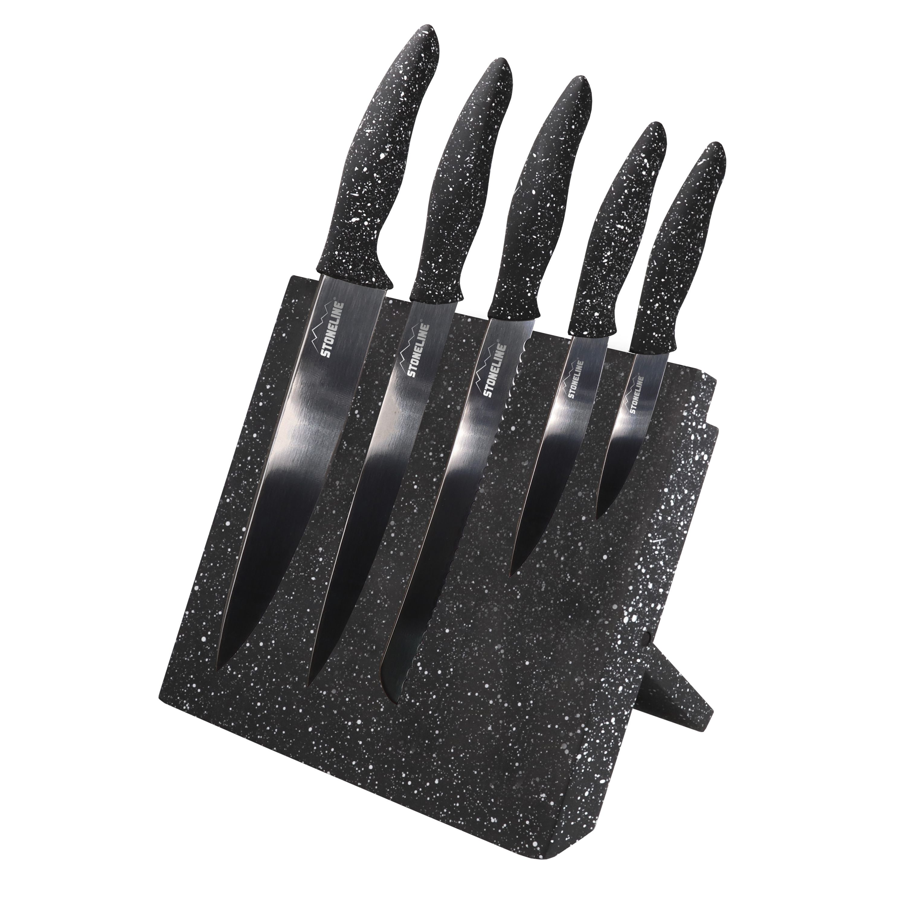 STONELINE&reg; Edelstahl Messerblock magnetisch, 5-teiliges Messer Set mit Block und klappbarem St&auml;nder, Universal Messerblock mit K&uuml;chenmesser Set, schwarz 