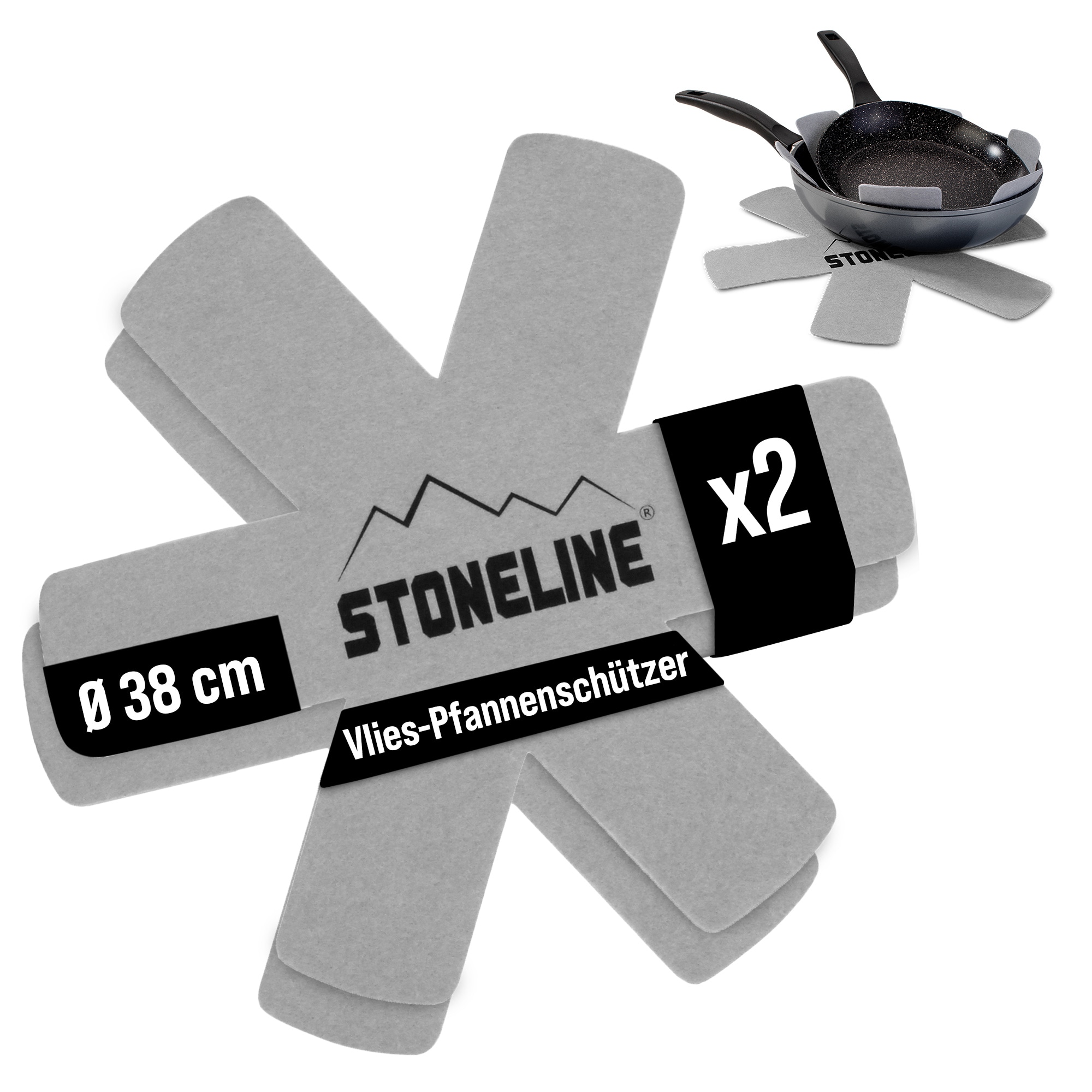 STONELINE&reg; Pfannenschutz Set, 2-teilig, aus Vlies, Stapelschutz, Kratzschutz, Pfannenschoner, Topfschutz, F&uuml;r alle Gr&ouml;&szlig;en 