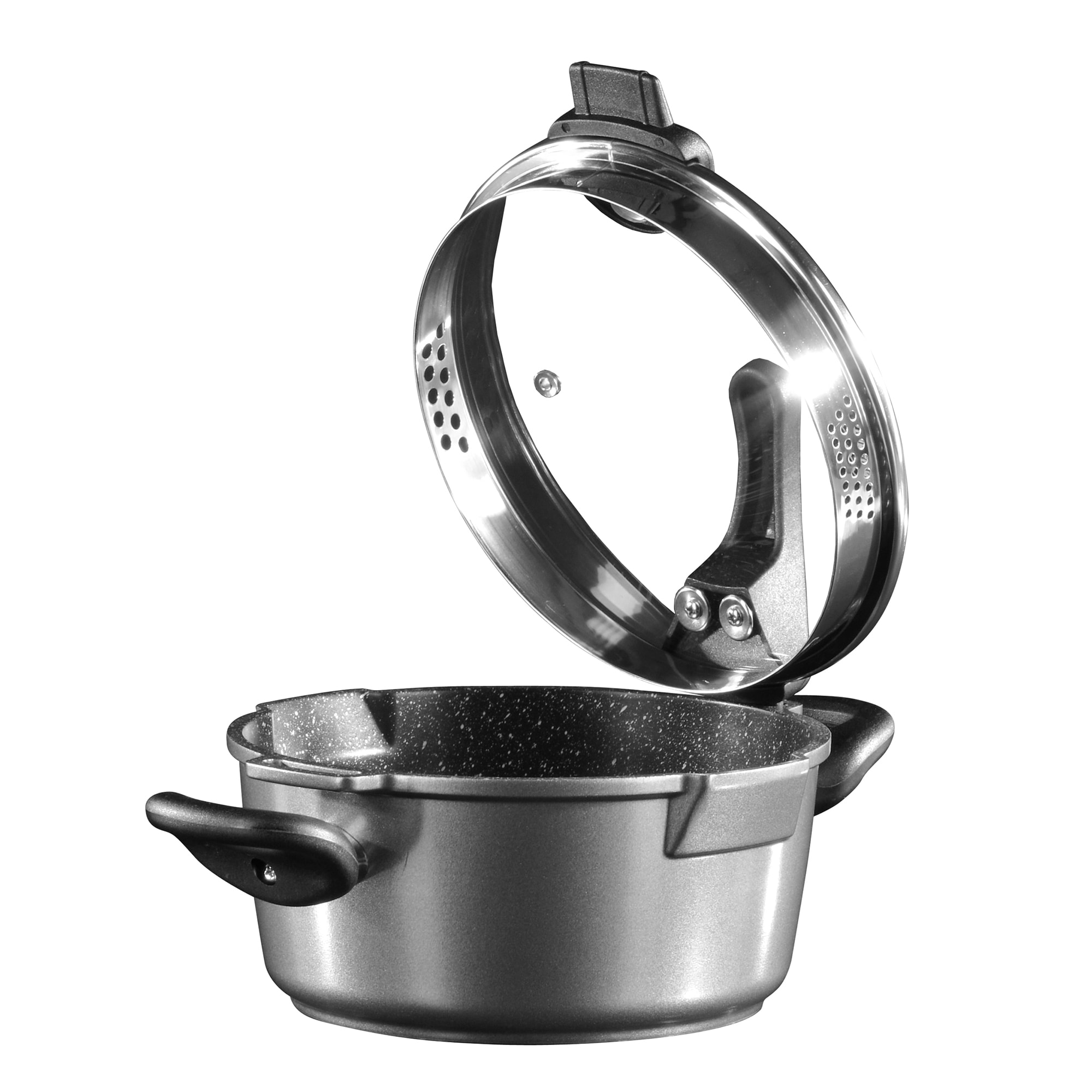 STONELINE&reg; FUTURE Kochtopf 28 cm, mit Sieb-Glasdeckel, induktionsgeeignet, Aluguss, Antihaftbeschichtung mit echten Steinpartikeln 