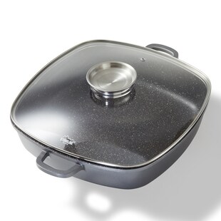 STONELINE® Eckpfanne 32x32 cm mit Aroma Glasdeckel, Pfanne rechteckig, Backofen & Induktion geeignet 
