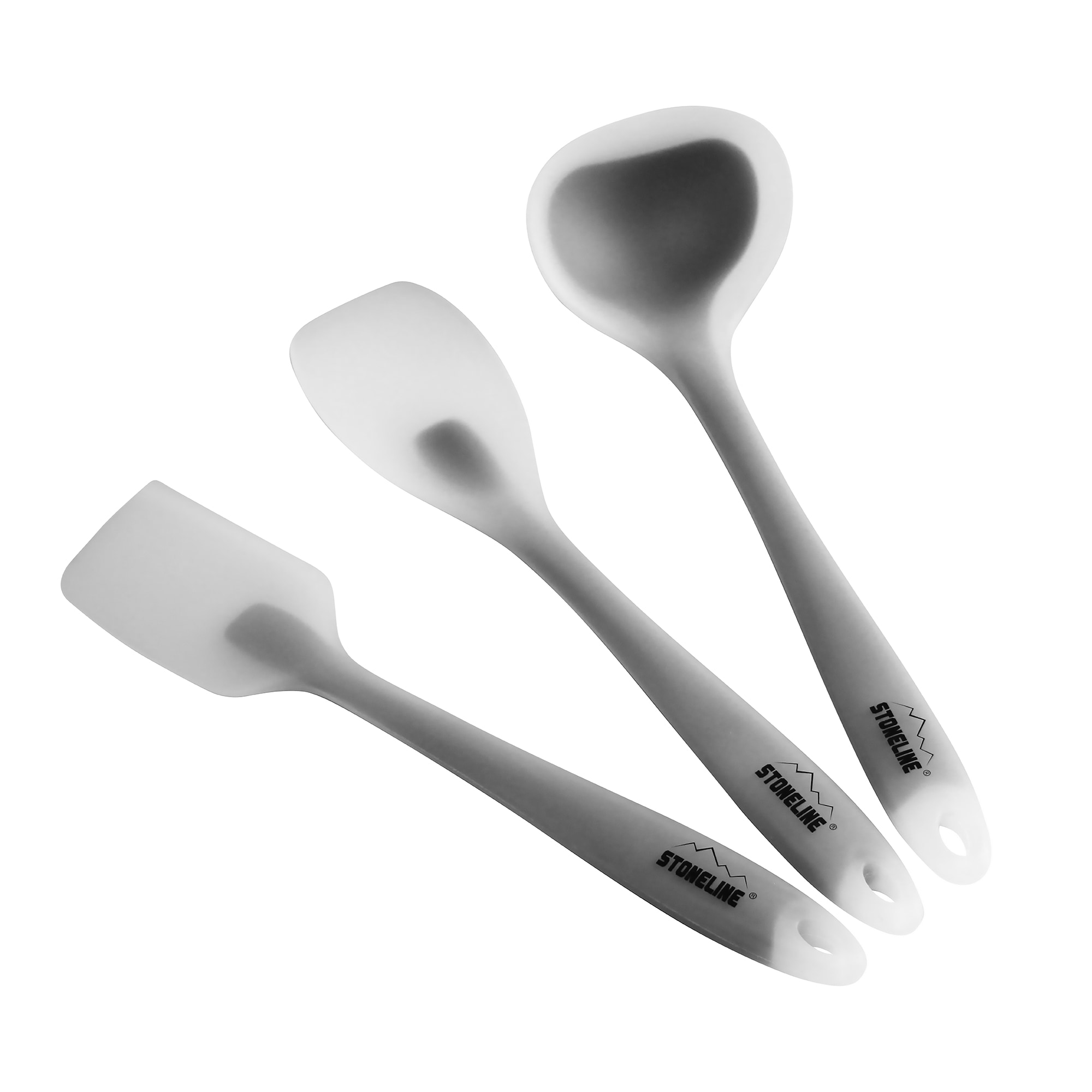 Stoneline 3-teiliges K&uuml;chenhelfer Set, Silikon, geeignet f&uuml;r antihaftbeschichtetes Kochgeschirr, K&uuml;chenutensilien Set, Schaber, Kochl&ouml;ffel und Suppenkelle, grau 