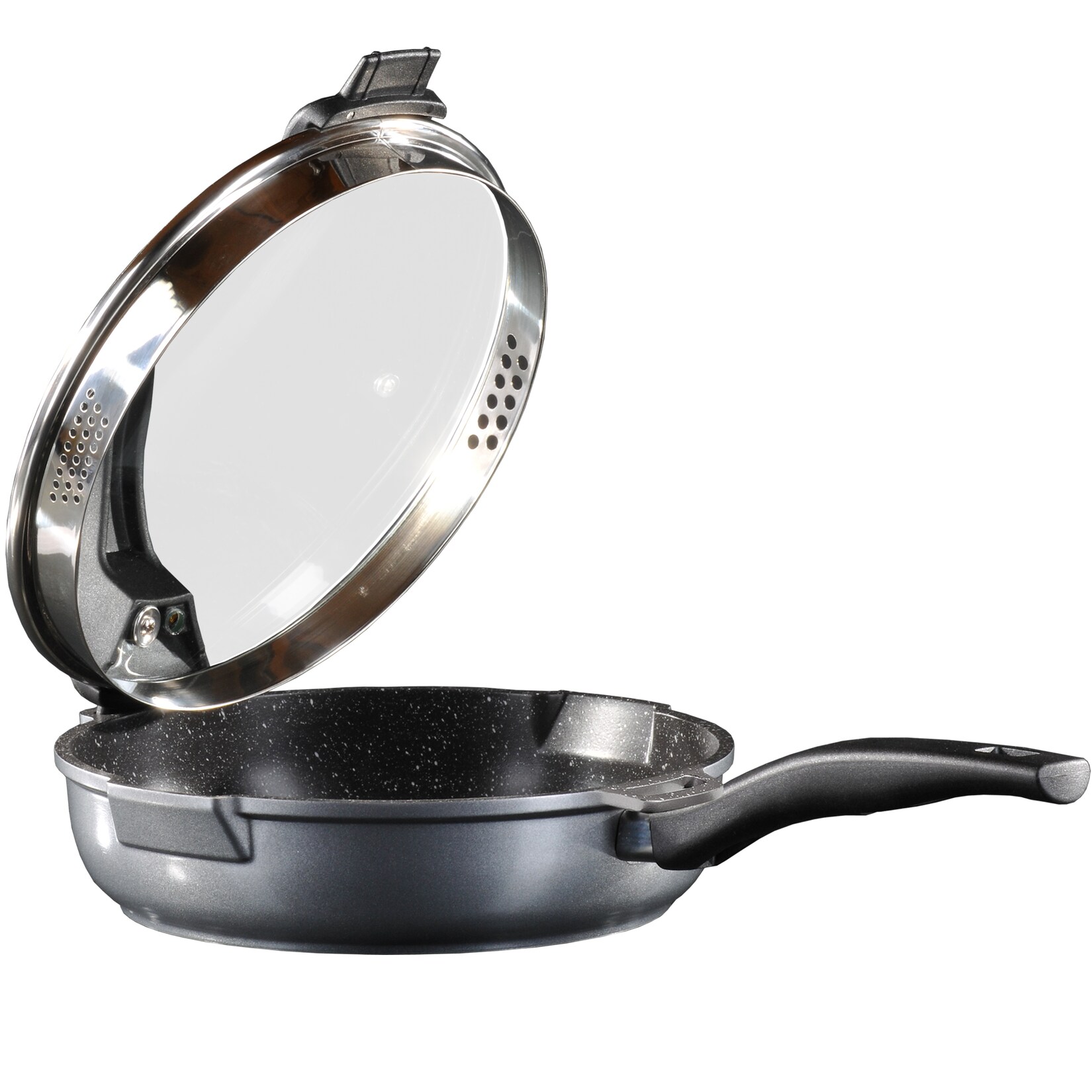 Stoneline Future Schmorpfanne 24 cm, mit Siebglasdeckel, hoher Rand, Induktion, Aluguss, Antihaft beschichtet mit echten Steinpartikeln, …