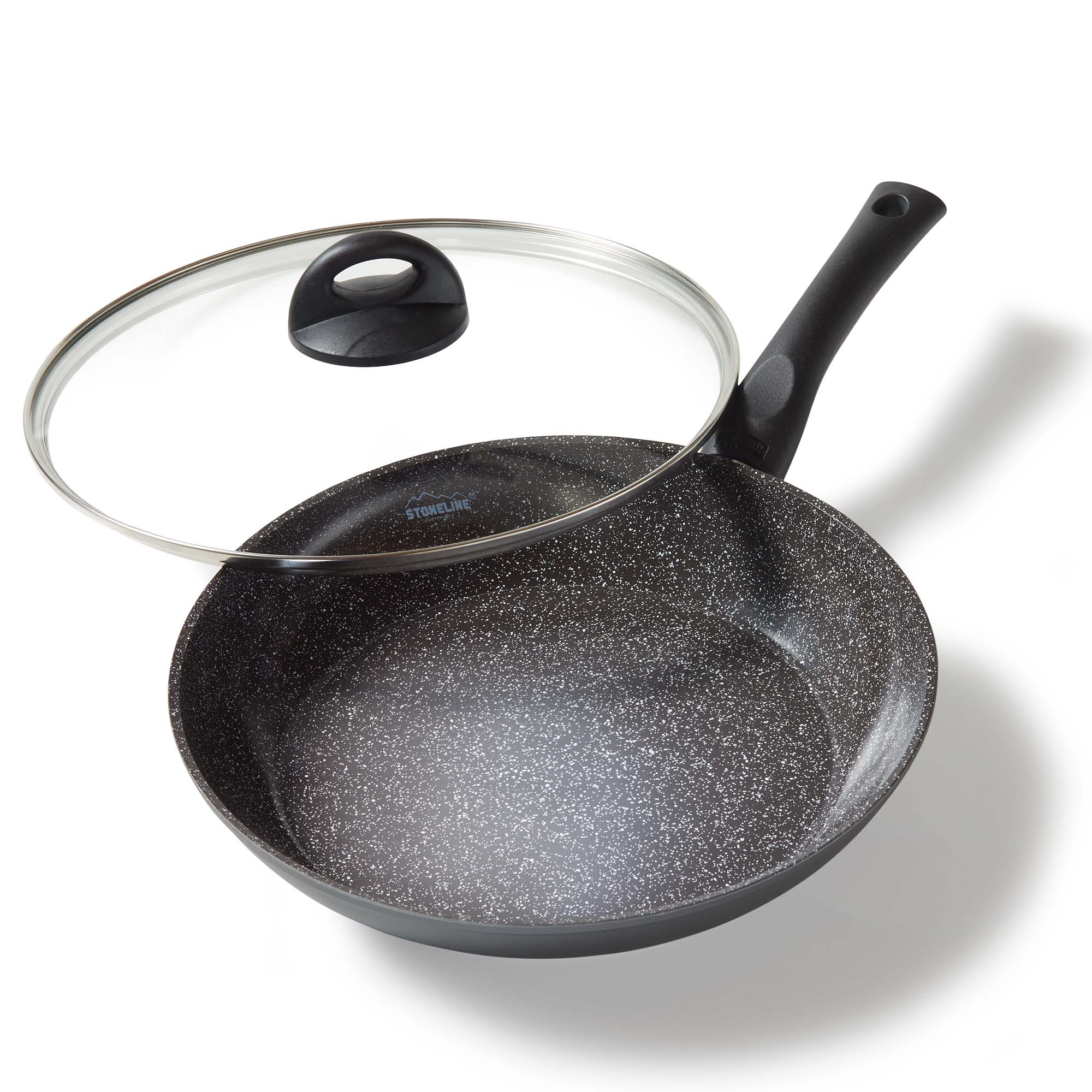 STONELINE CERAMIC Bratpfanne 28 cm, mit Glasdeckel, induktionsgeeignet, PFAS-freie Antihaftbeschichtung mit echten Steinpartikeln, schwarz 