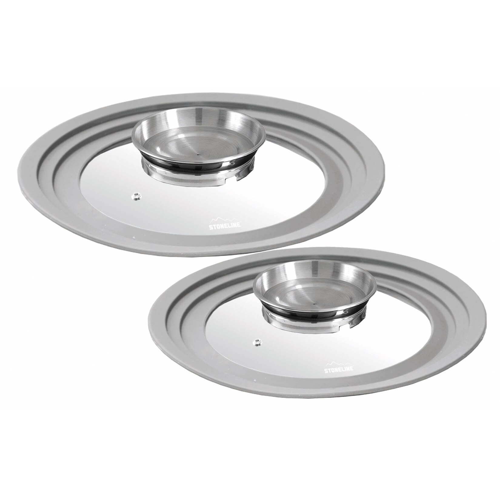 STONELINE Universal Glasdeckel, 2-teilig, mit Silikonrand & Aromaknauf, 16/18/20 cm und 24/26/28 cm