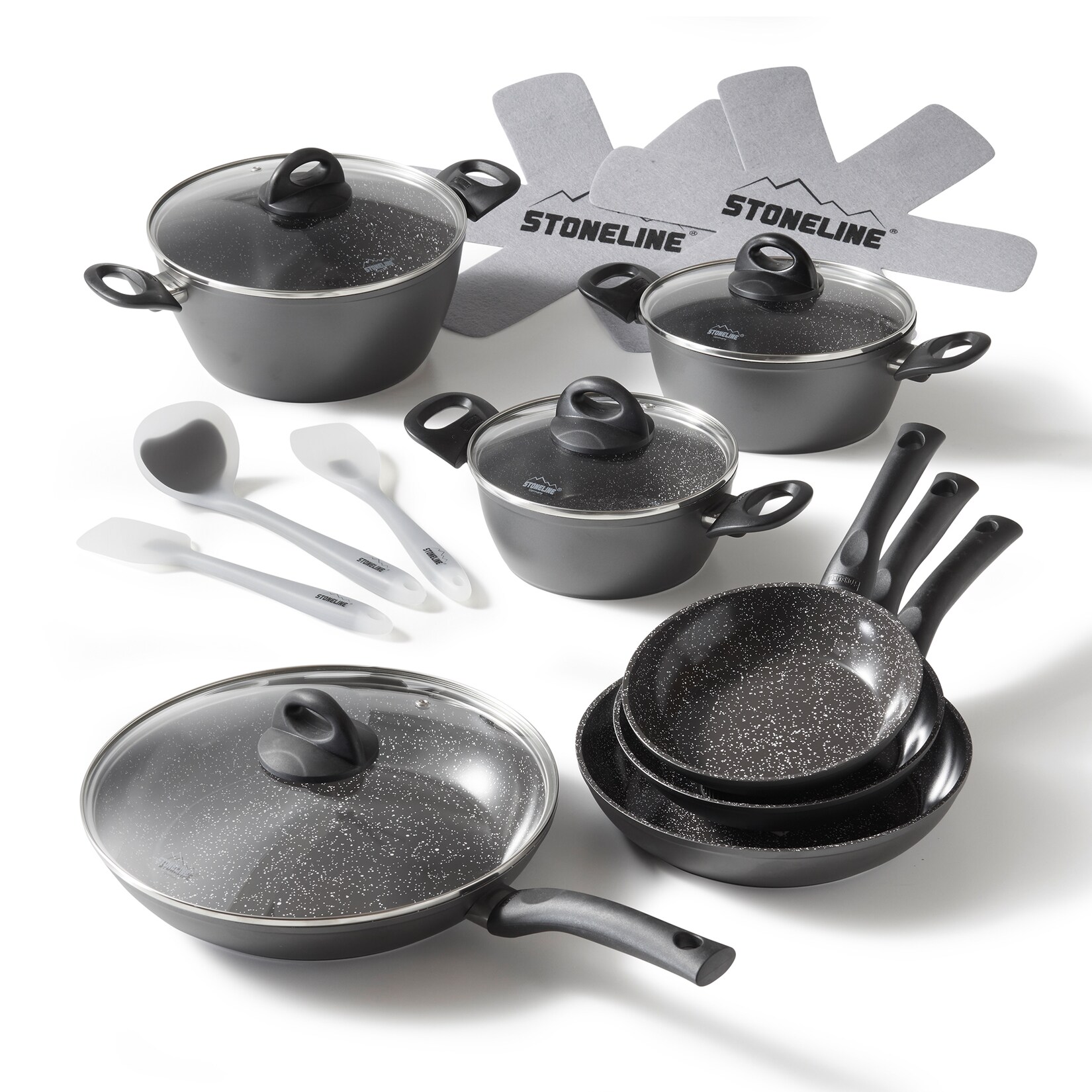 STONELINE CERAMIC Kochgeschirr Set, 16-teilig, mit Glasdeckeln, induktionsgeeignet, PFAS-freie Antihaftbeschichtung mit echten …