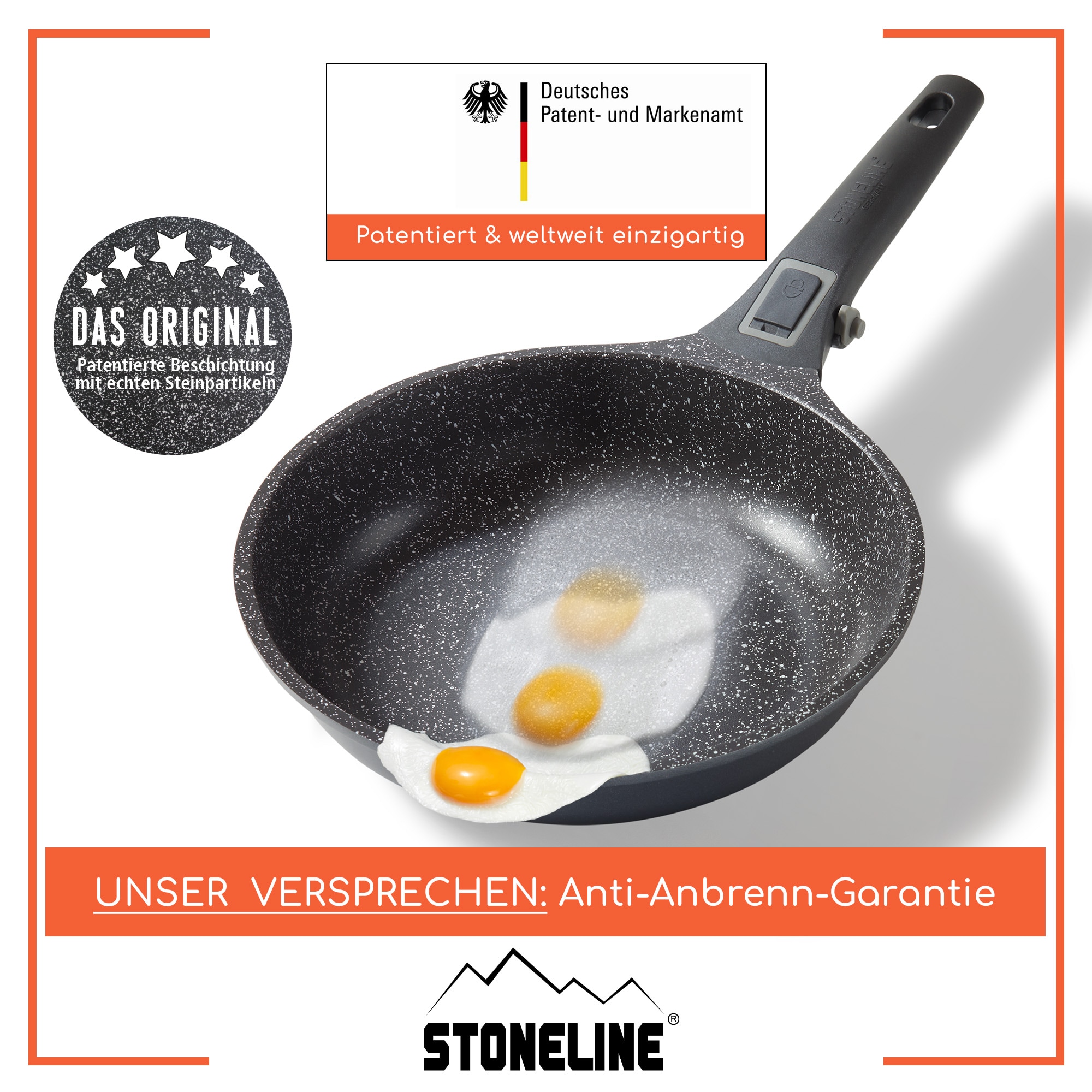 Stoneline SMART Wok 30 cm, mit Glasdeckel und abnehmbarem 3-Stufen-Sicherheitsgriff, Wokpfanne Induktion aus Aluguss, beschichtet mit echten Steinpartikeln 