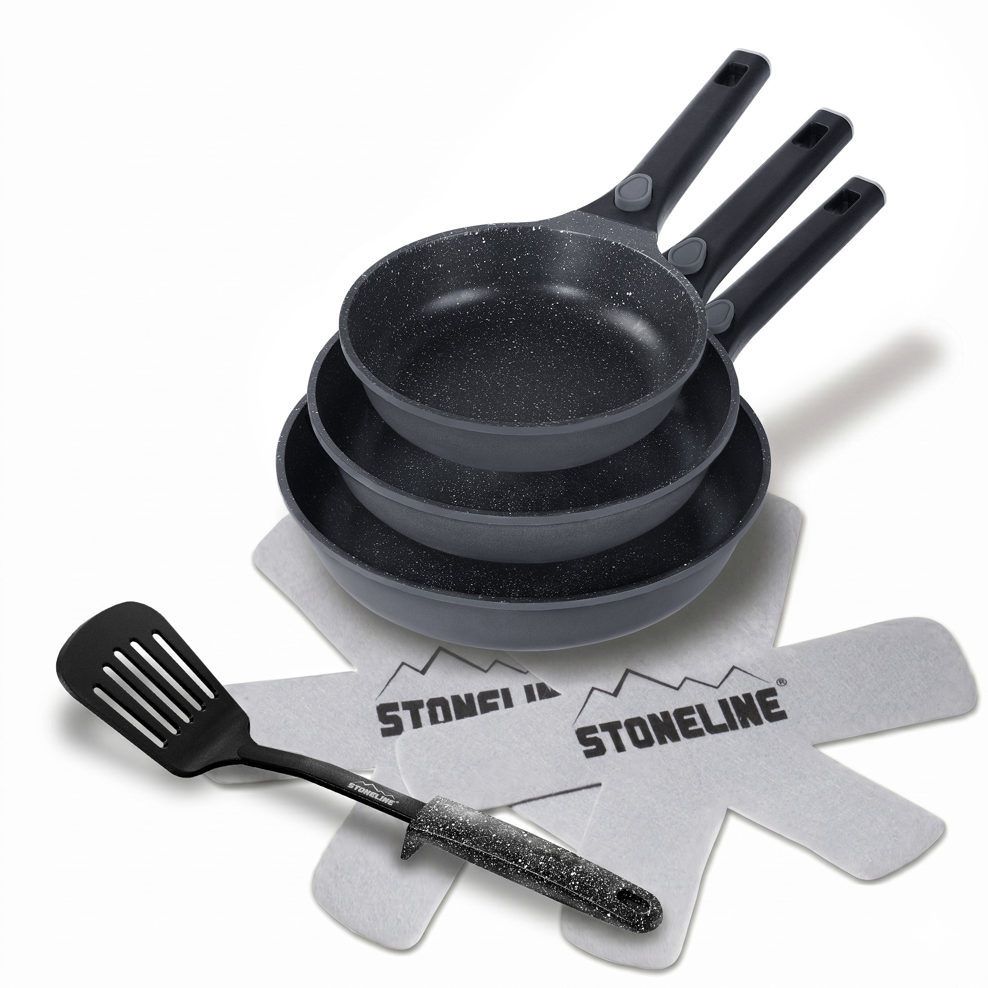 STONELINE&reg; SMART Pfannen-Set, 3tlg., 20/24/28 cm, abnehmbaren Griffen, induktionsgeeignet, Aluguss, Antihaftbeschichtung mit echten Steinpartikeln 
