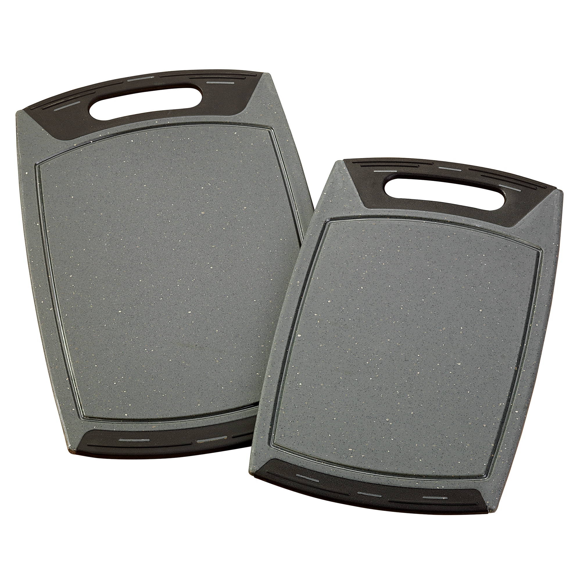 Stoneline Schneidbretter Set 2-teilig, gro&szlig; und klein, 36 x 22 cm und 42 x 25 cm, mit Saftrille, rutschfest, grau, Schneidebrett Kunststoff schonend f&uuml;r Messer 