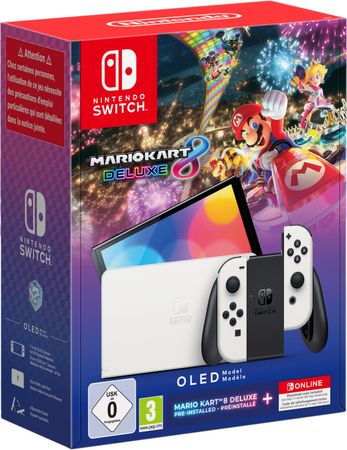 Nintendo Switch &ndash; OLED-Modell (wei&szlig;) + Mario Kart 8 Deluxe + Nintendo Switch Online &ndash; 12-monatige (365-t&auml;gige) Einzelmitgliedschaft 
