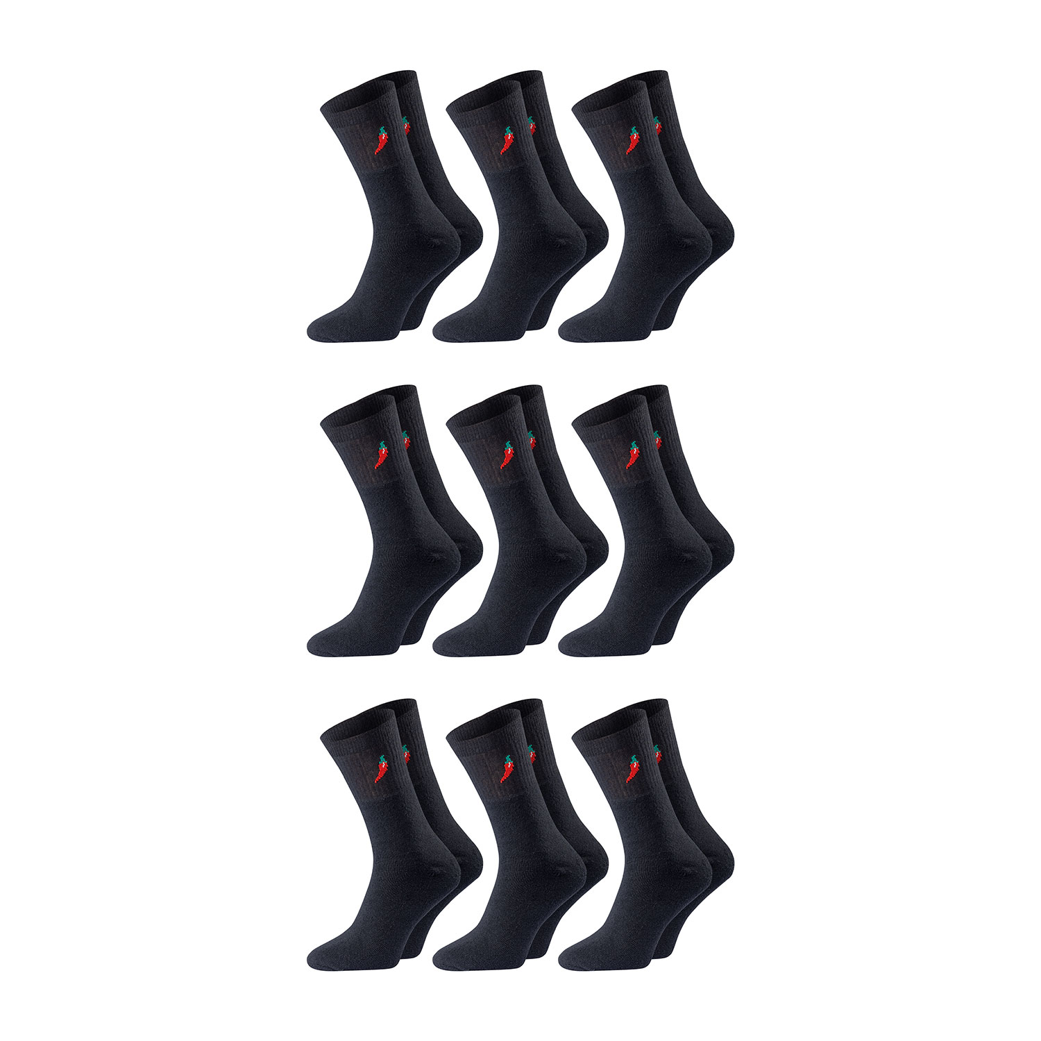 Chili Lifestyle Sportsocken Baumwolle 9 Paar schwarz Tennis Herren Damen 
