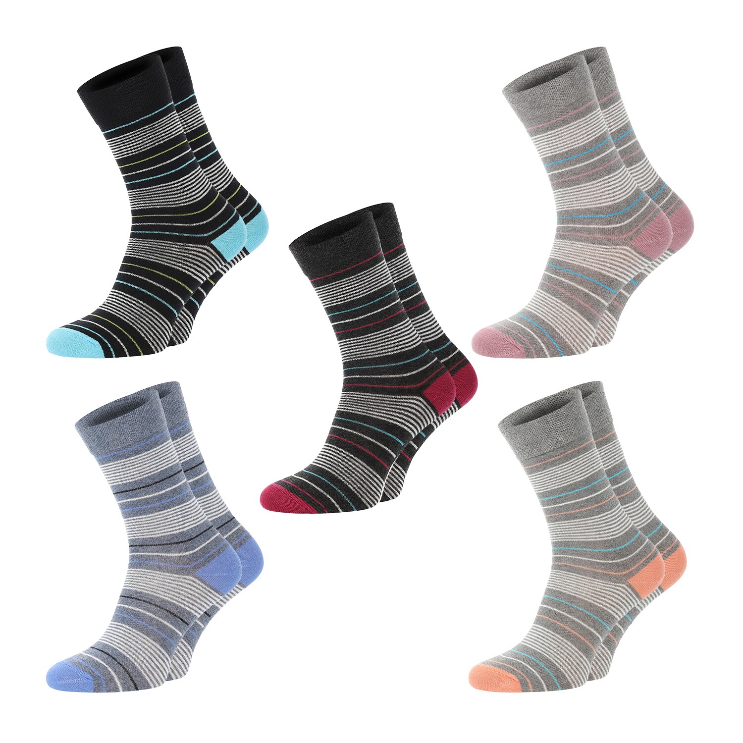 Chili Lifestyle Streifen Socken Damen 5 Paar Baumwolle Weichbund 