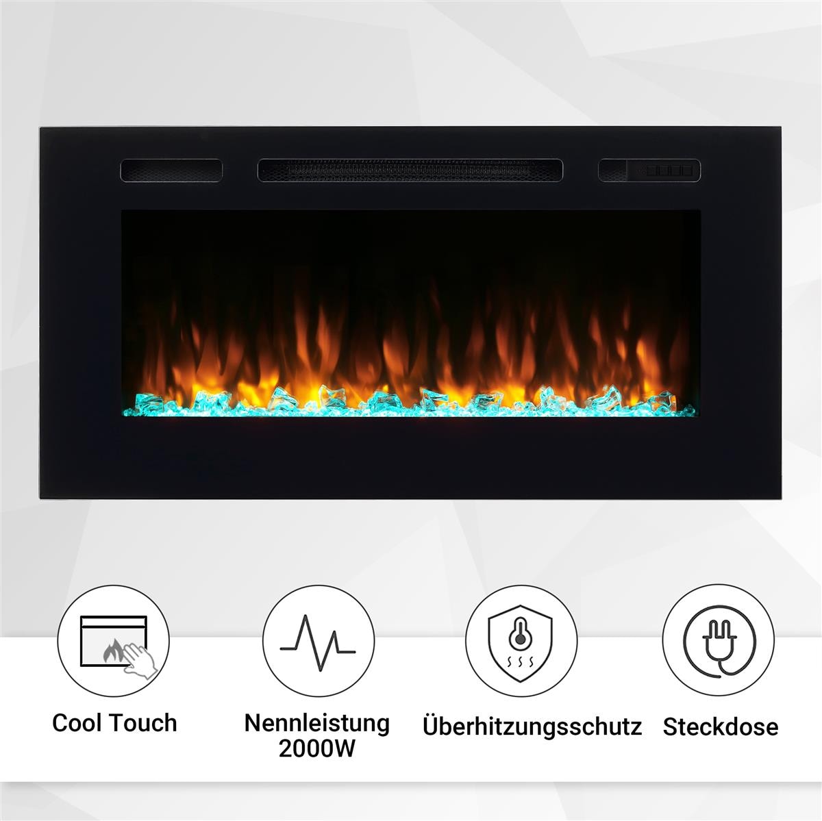 BALDERIA Elektrokamin  Fiamma 40 - Einbaukamin mit Heizung 2000 W 