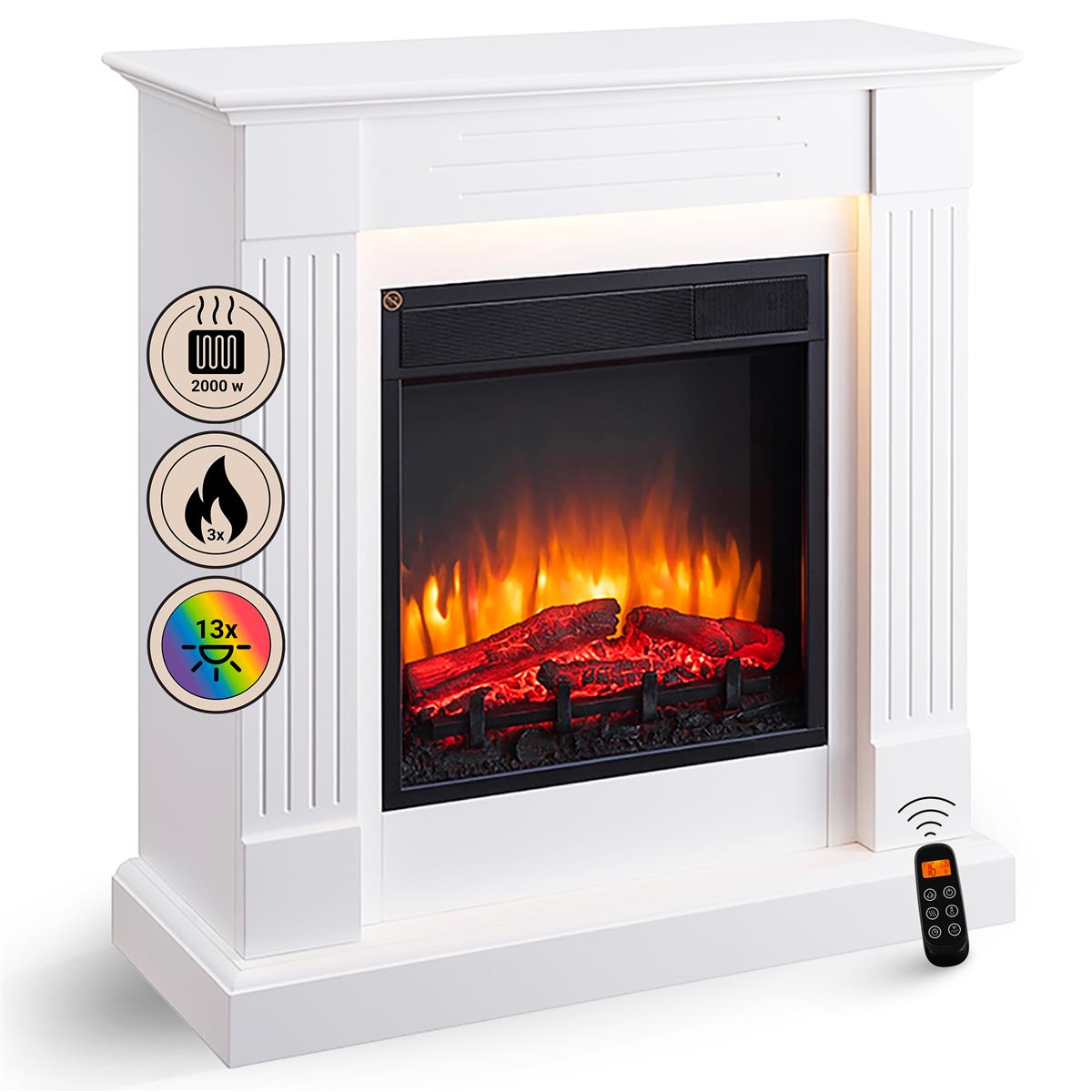 BALDERIA Elektrokamin  Ladina - Standkamin mit Heizung 2000 W, weiss 