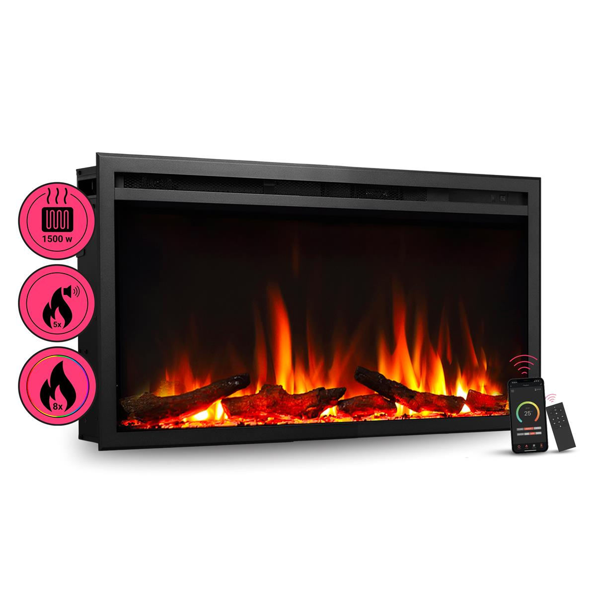 BALDERIA Elektrokamin Atalanta 33 - Einbaukamin mit Heizung 1500 W 