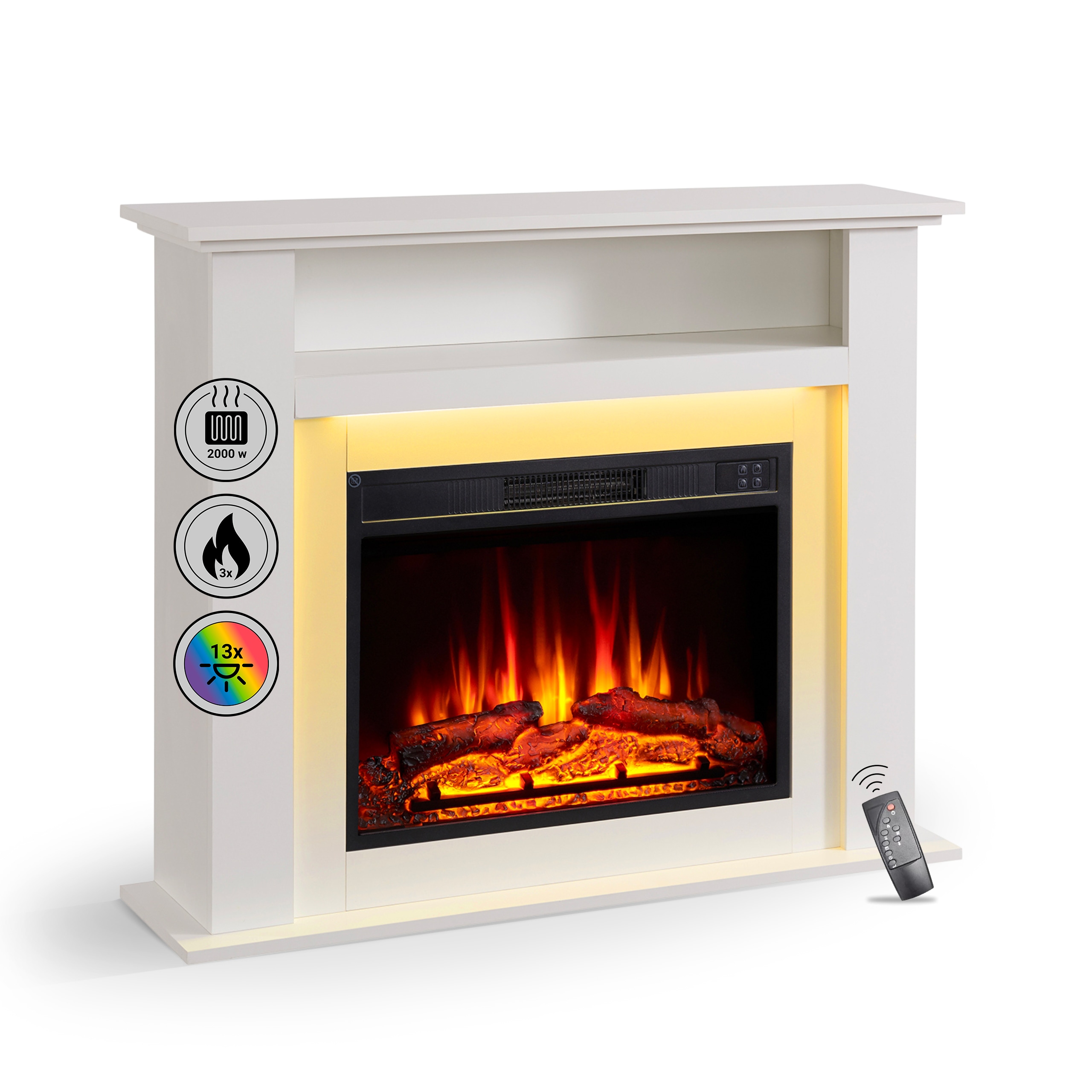 BALDERIA Elektrokamin Liora - Standkamin mit Heizung, wei&szlig; 