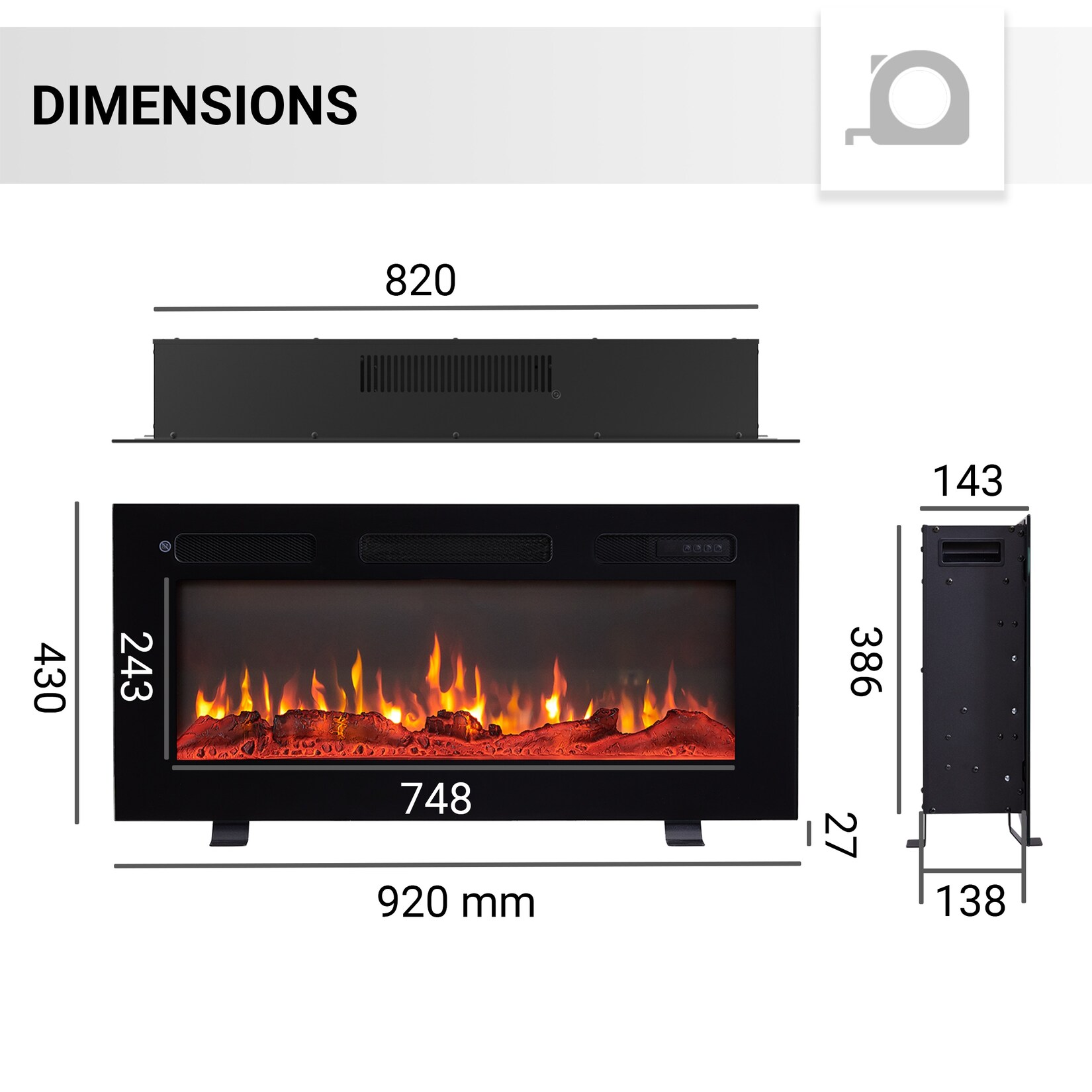 Balderia Elektrokamin 'Leif 36' schwarz 1,8 kW
