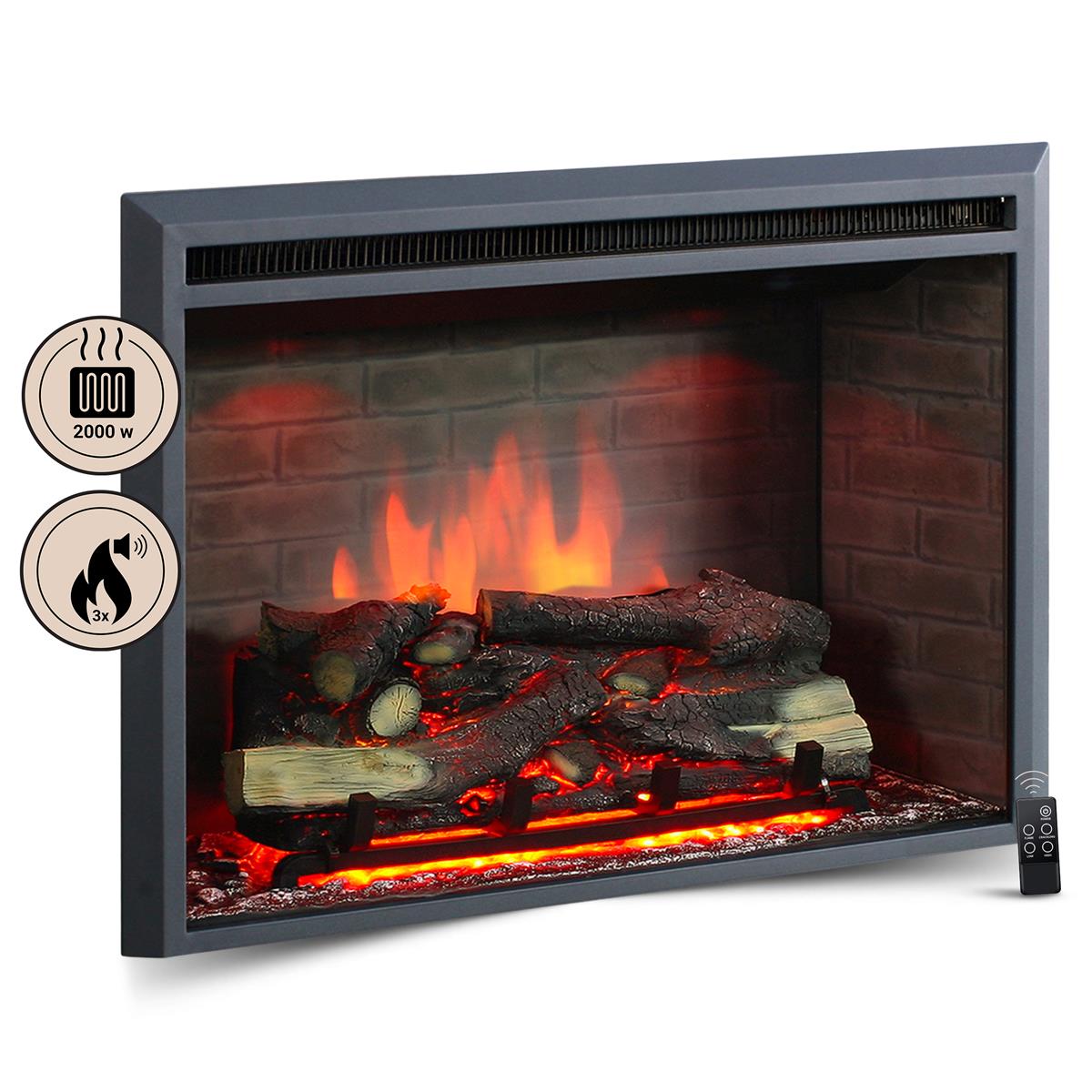 BALDERIA Elektrokamin Calida 30 - Einbau mit Heizung 2000 W, 3D-Flamme 