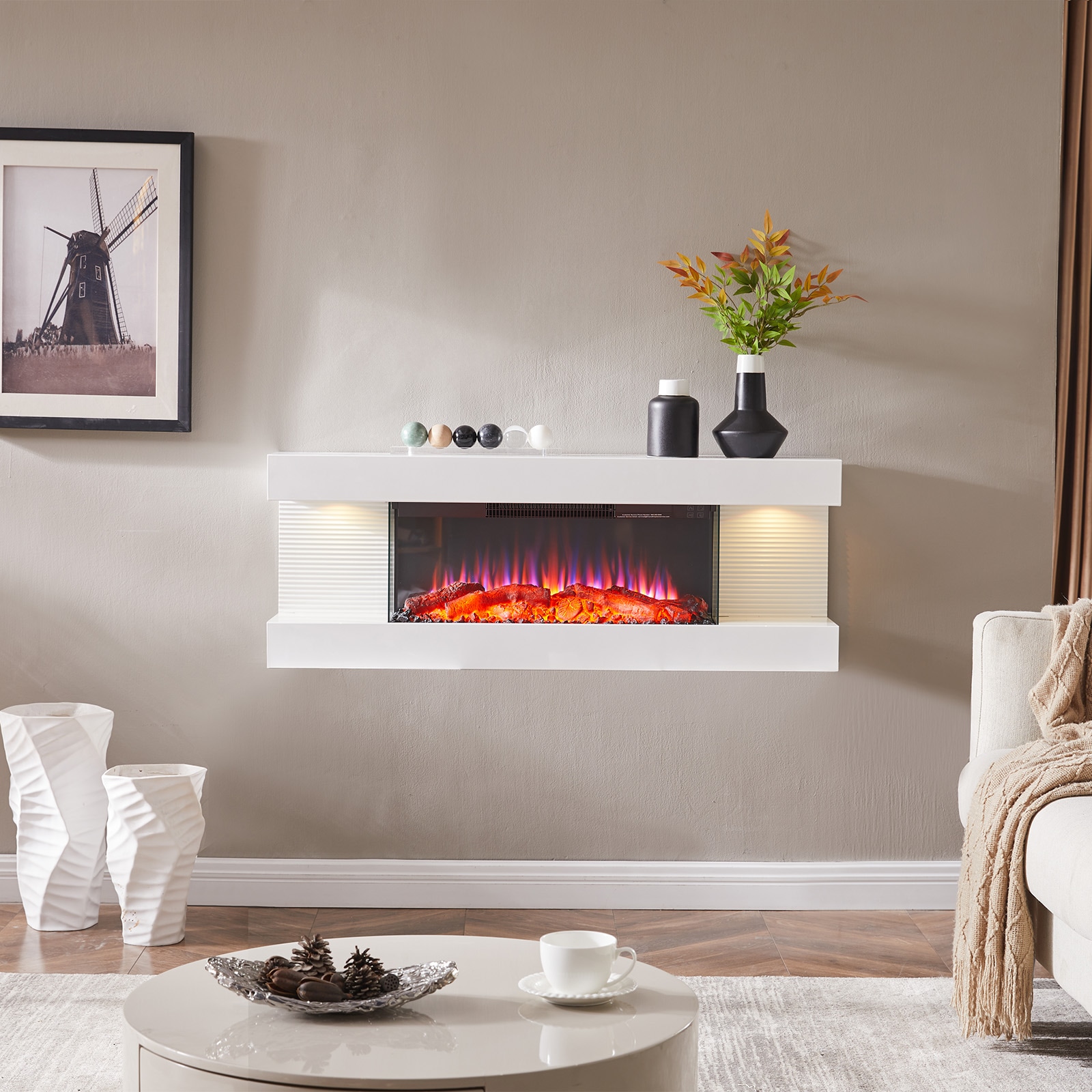 BALDERIA Elektrokamin  Lumina - Wandkamin mit Heizung 1800 W, weiss 