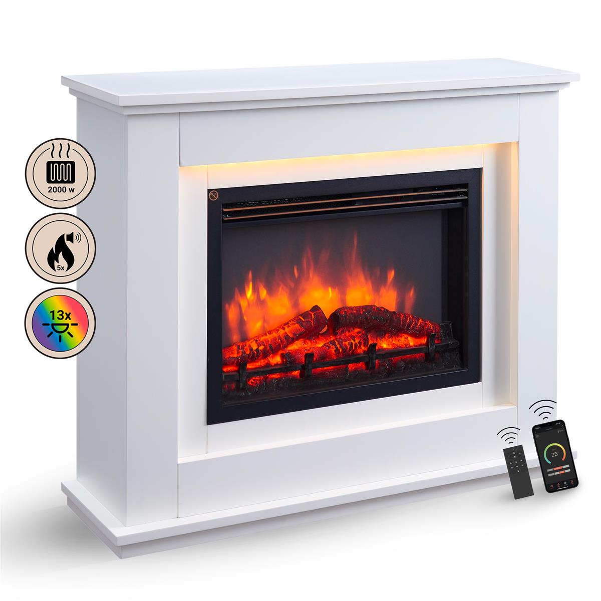 BALDERIA Elektrokamin Baldur - Standkamin mit Heizung 2000 W,  wei&szlig; 