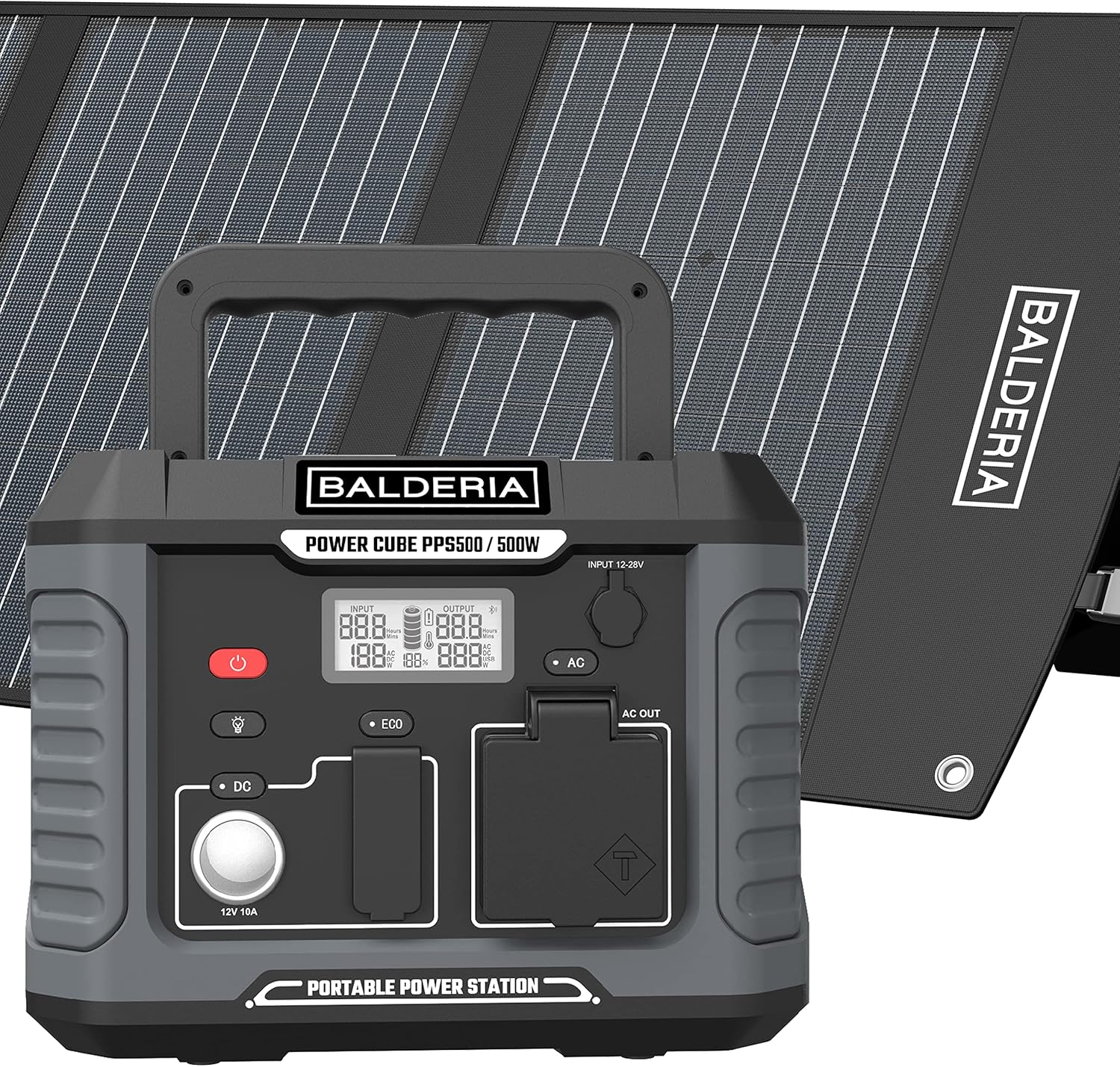 BALDERIA  Power Set - Powerstation 500W, faltbares Solarpanel 120W 