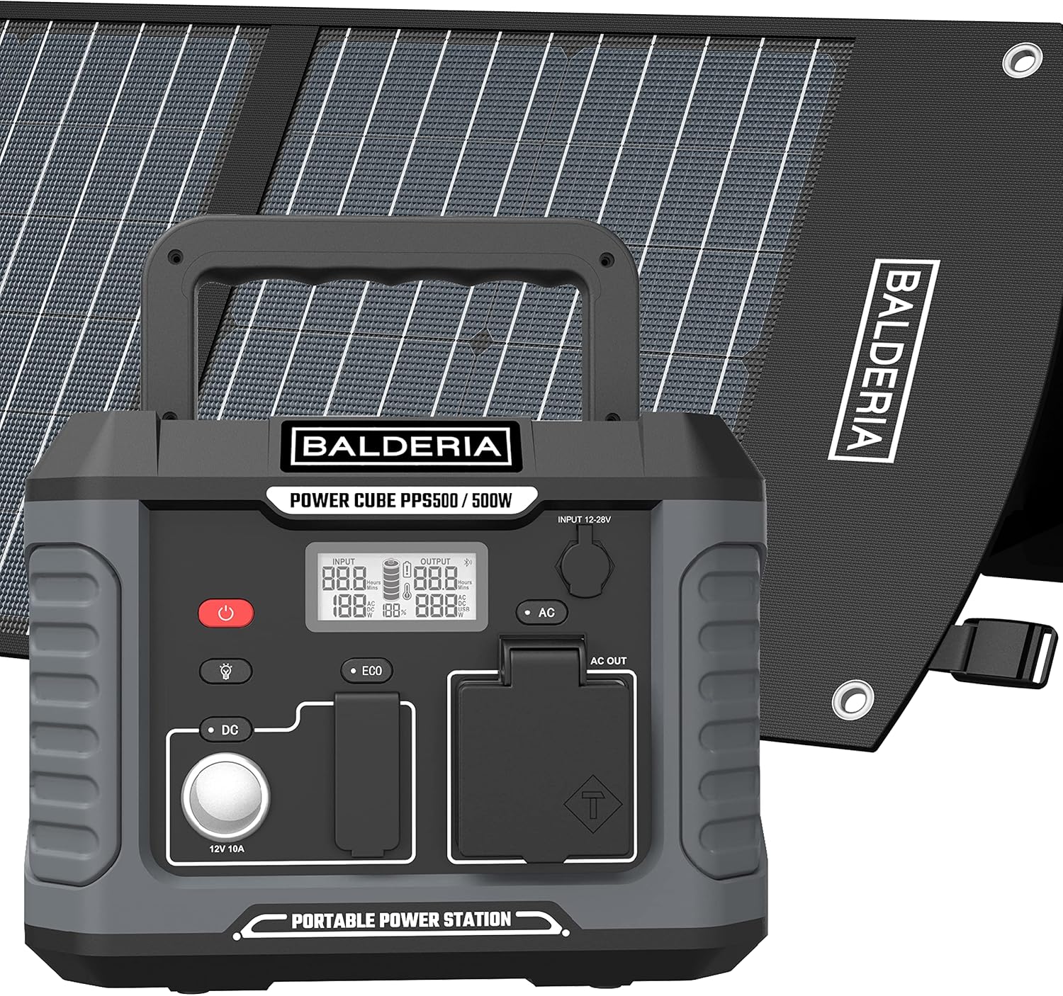 BALDERIA  Power Set - Powerstation 500W mit faltbarem Solarpanel 60W 
