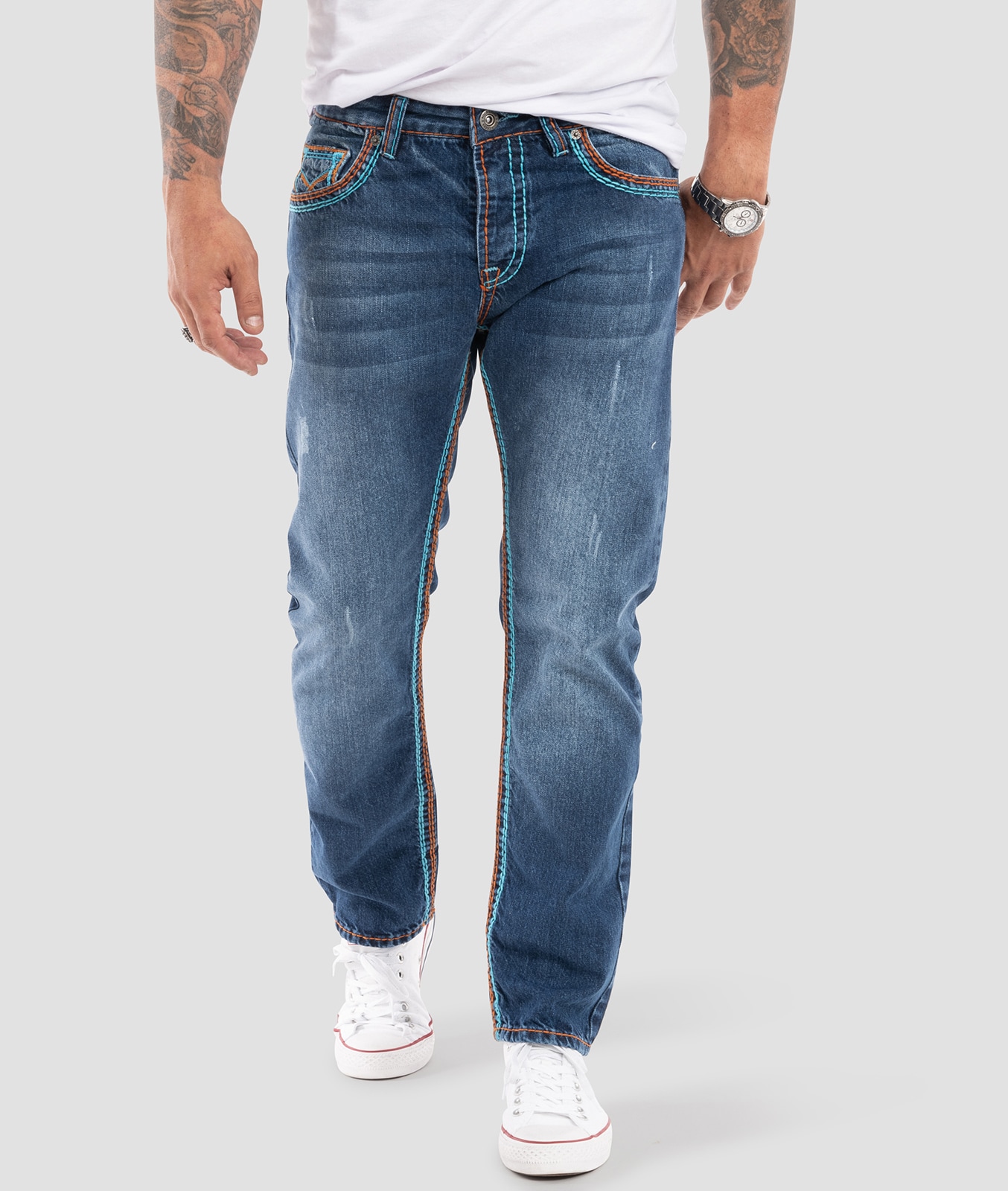 Rock Creek Jeans Comfort Fit dicke N&auml;hte Loose Fit 