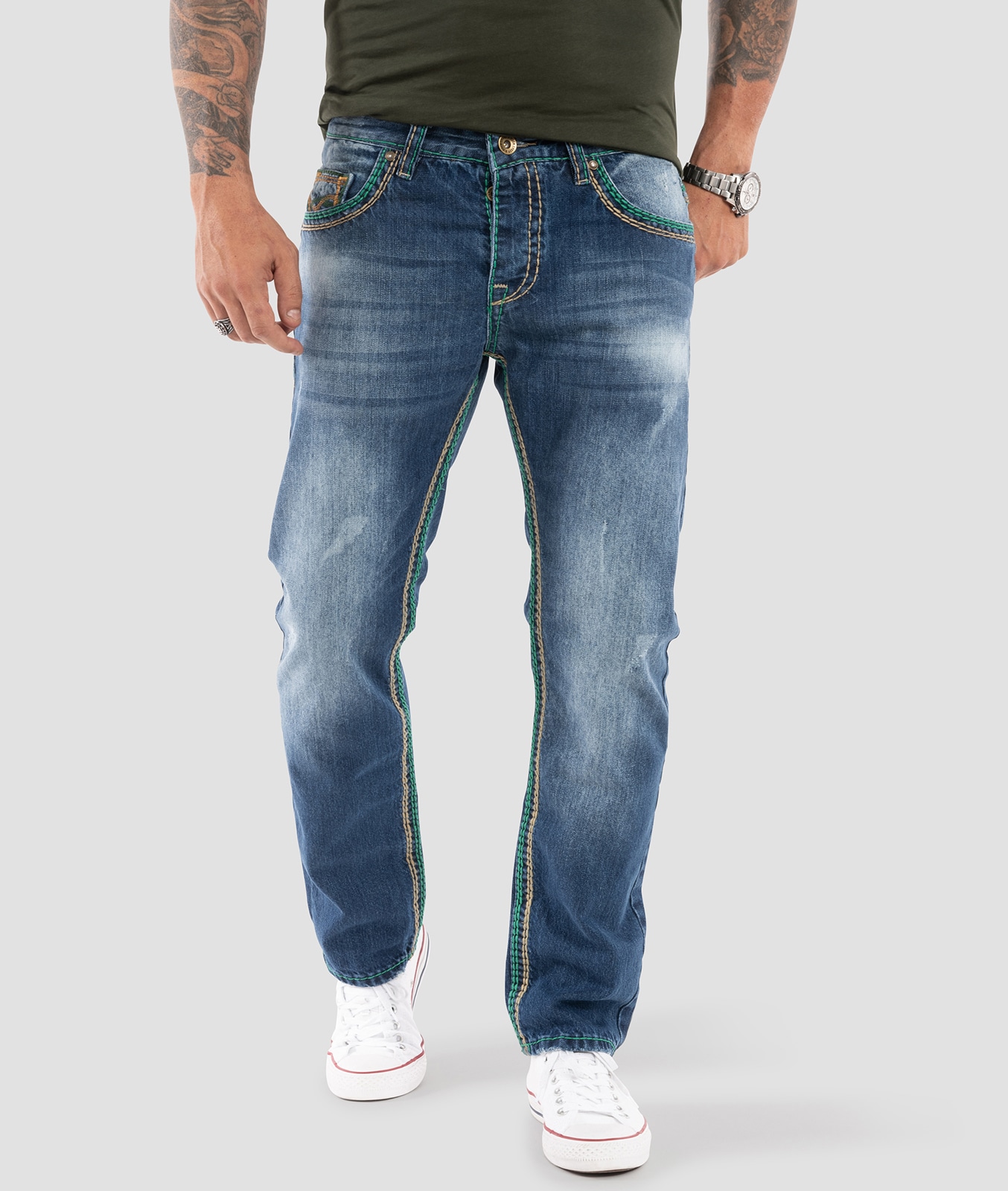 Rock Creek Jeans Comfort Fit dicke N&auml;hte Loose Fit 
