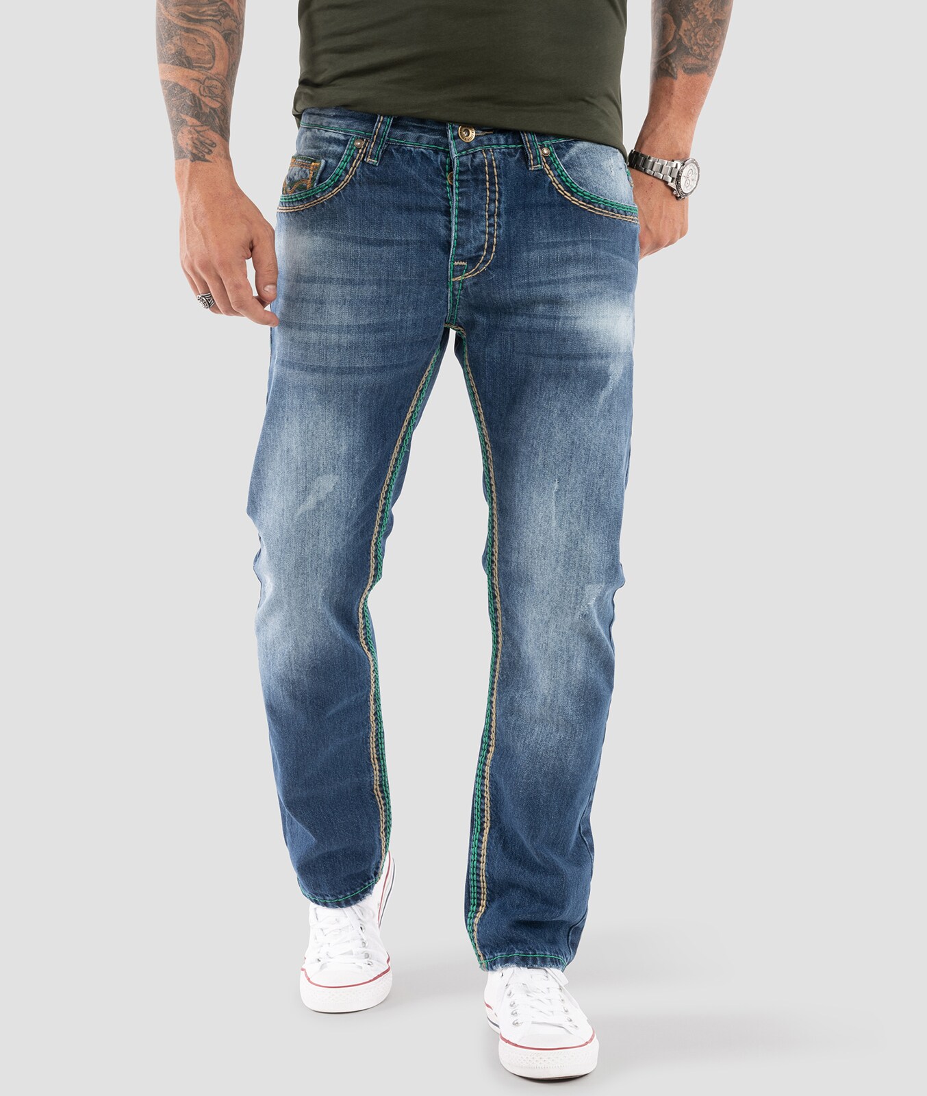 Rock Creek Jeans Comfort Fit dicke N&auml;hte Loose Fit 