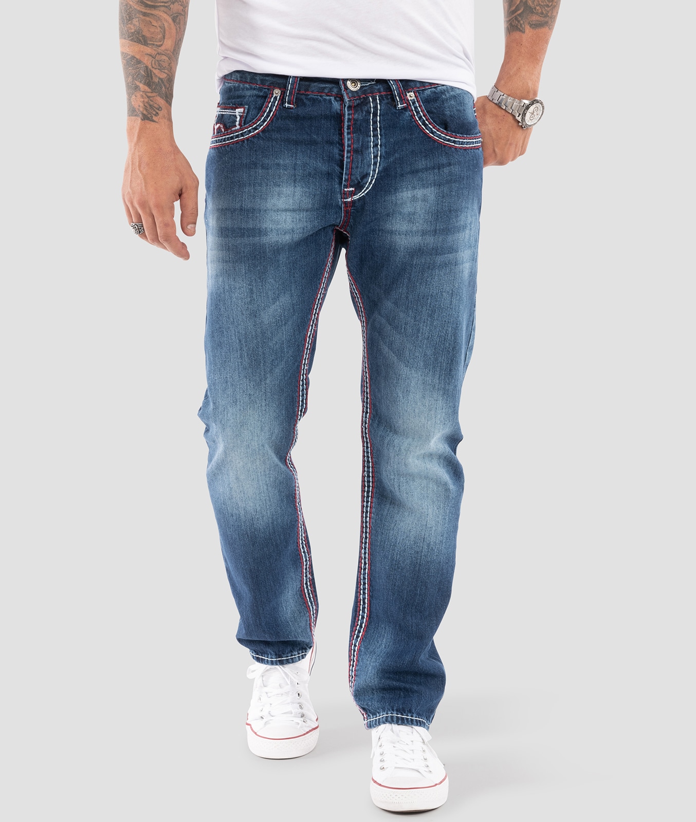 Rock Creek Jeans Comfort Fit dicke N&auml;hte Loose Fit 