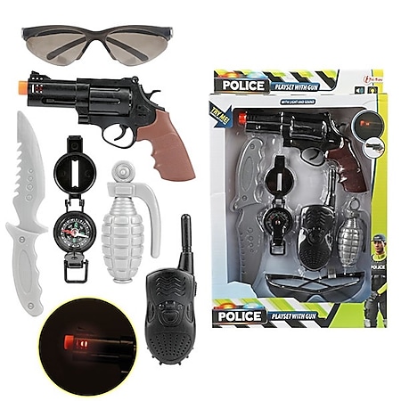 Polizei-Set mit Messer Brille Pistole 