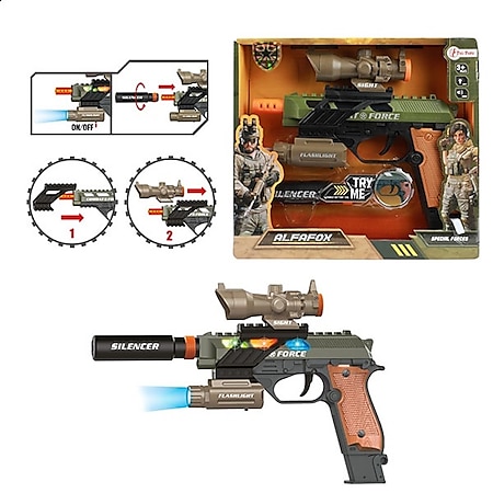 Militärische Spielzeugpistole Sound & Licht Schalldämpfer Taschenlampe 