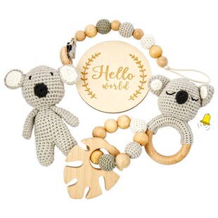 Handgestrickter Koala Lako Geschenkbox zur Geburt oder Babyparty 