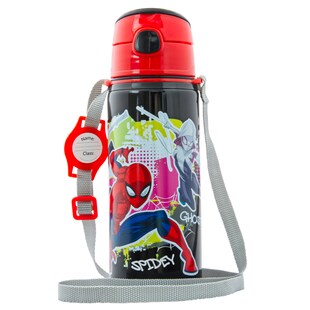 Kinder Trinkflasche Spiderman 600ml Schwarz Tragegurt Alu Marvel Held 