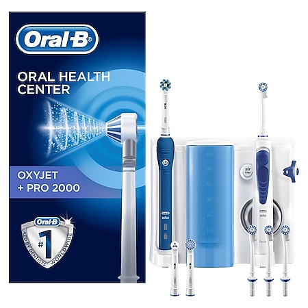 Oral-B Mundpflegecenter PRO 2000 Elektrische Zahnbürste + Oxyjet Munddusche,  für eine sanfte Reinigung am Zahnfleischrand, 4 OxyJet Aufsteckdüsen bei  Marktkauf online bestellen