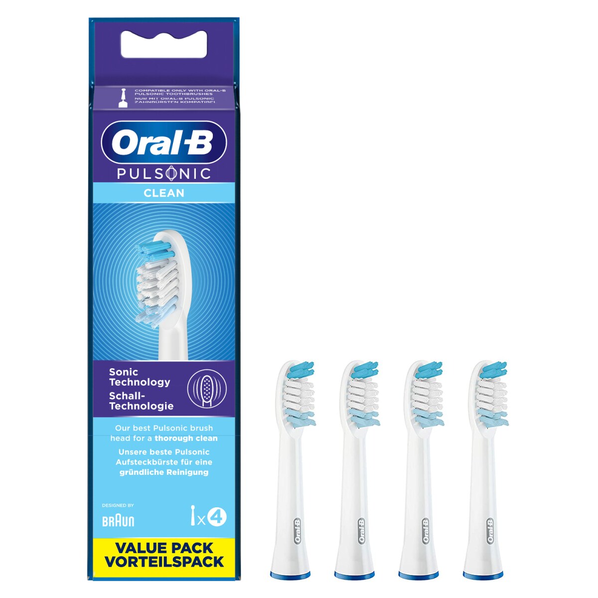 Oral-B Pulsonic Clean Aufsteckb&uuml;rsten f&uuml;r Schallzahnb&uuml;rsten, 4 St&uuml;ck 