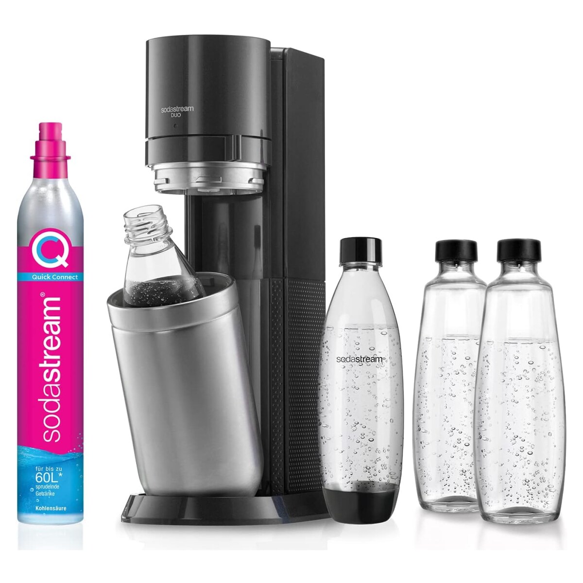 SodaStream DUO Wassersprudler Vorteils-Pack, Titan mit 4 Flaschen