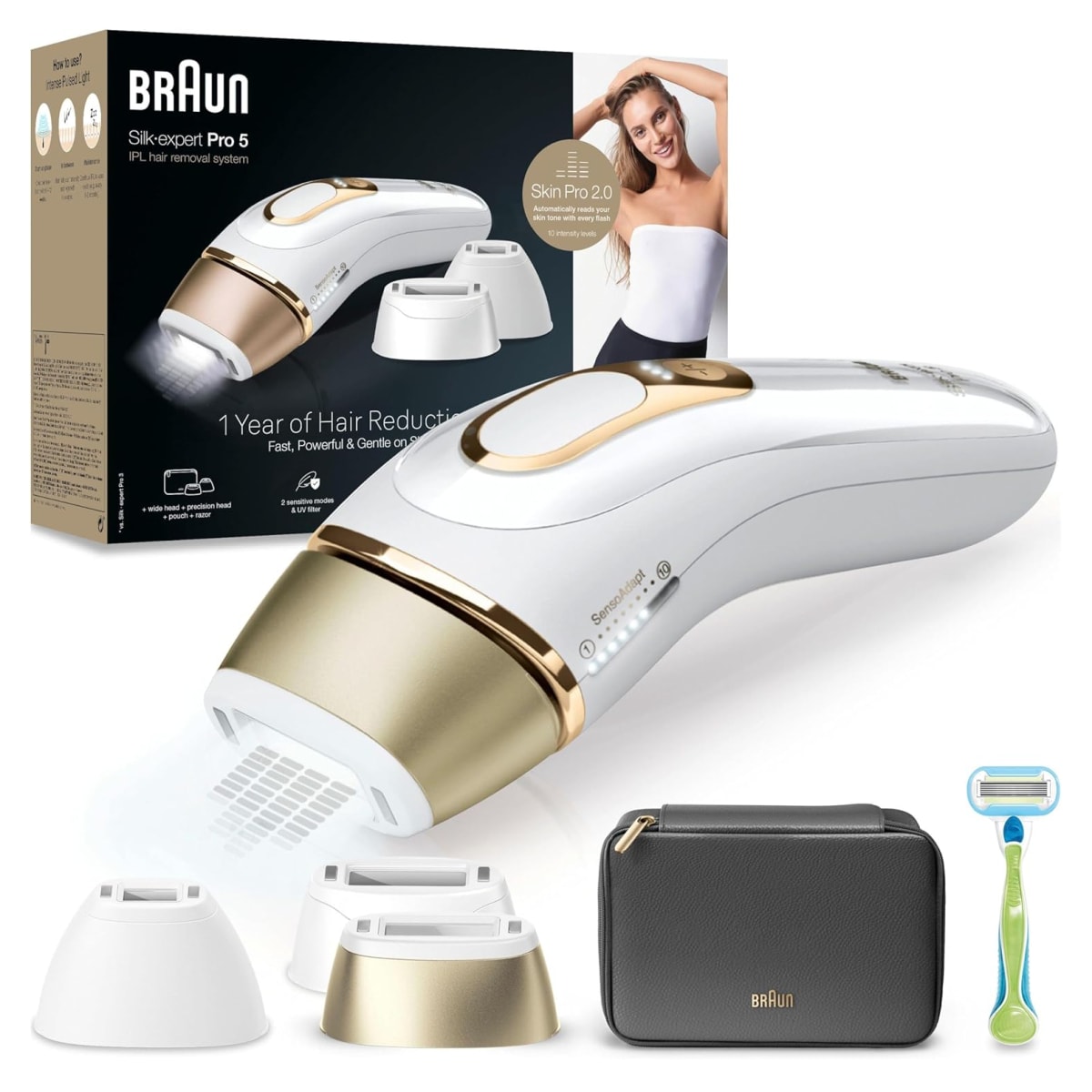 Braun IPL Silk-expert Pro 5, PL5243, dauerhaft sichtbare Haarentfernung wei&szlig;/gold 