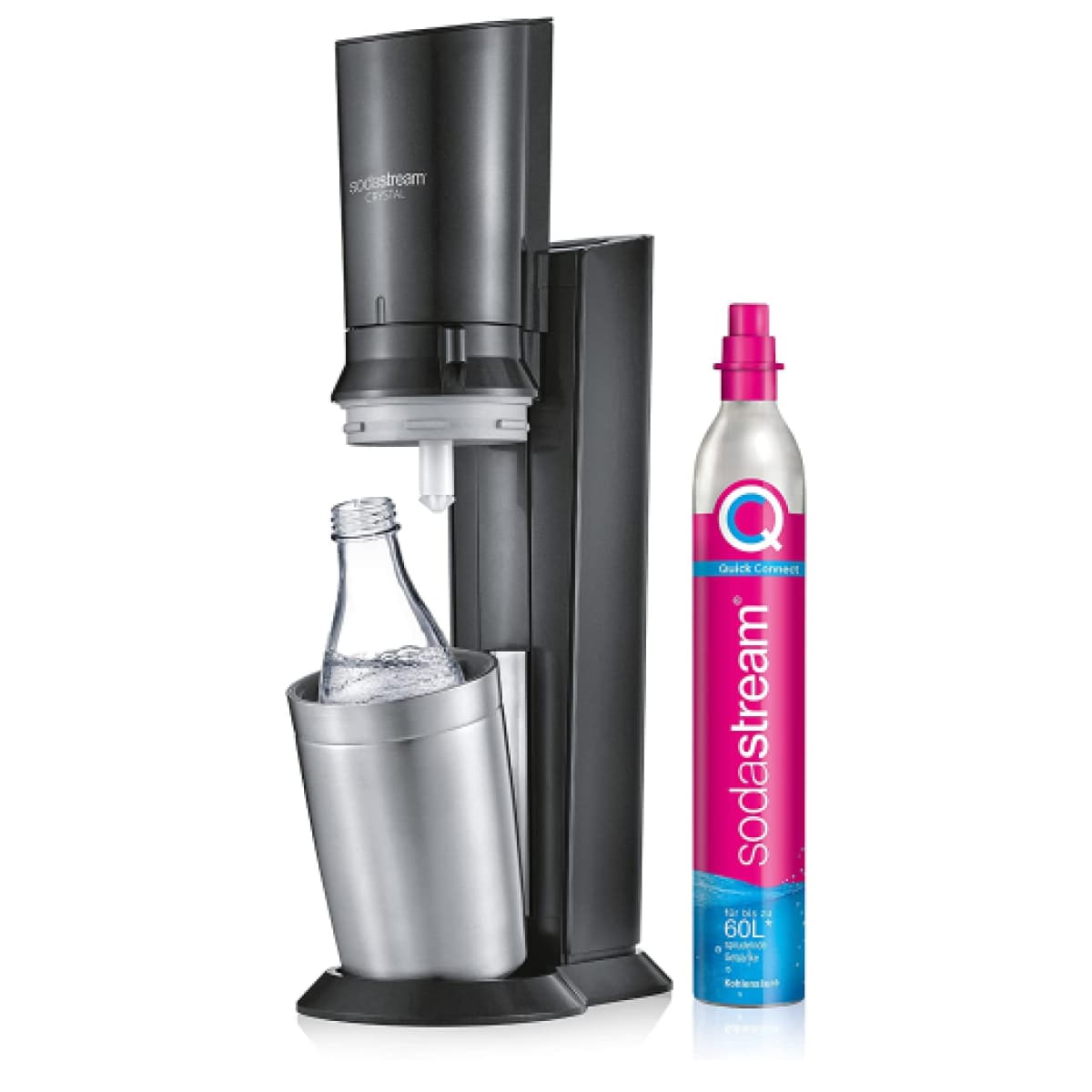SodaStream Crystal 3.0 Titan Wassersprudler mit QC CO2-Zylinder und 1x Glaskaraffe 