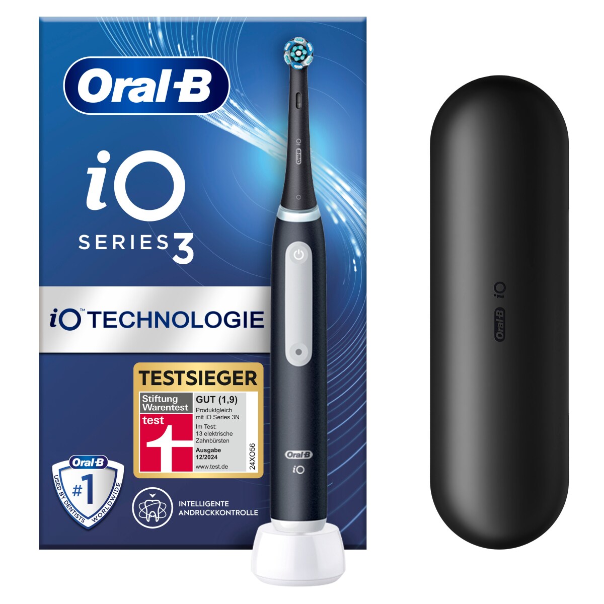 Oral-B iO Series 3 Elektrische Zahnb&uuml;rste, 3 Putzmodi f&uuml;r Zahnpflege, Magnet-Technologie, Reiseetui, Matt Black 