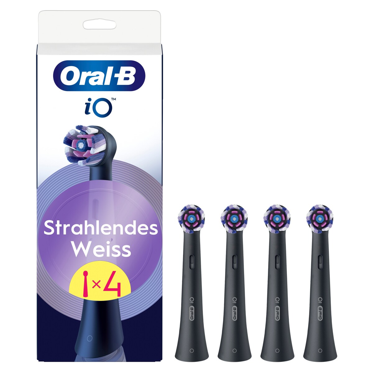 iO Strahlendes Weiss, Original Aufsteckbürsten für elektrische Oral-B iO Zahnbürsten, Zahnaufhellung, Schwarz,