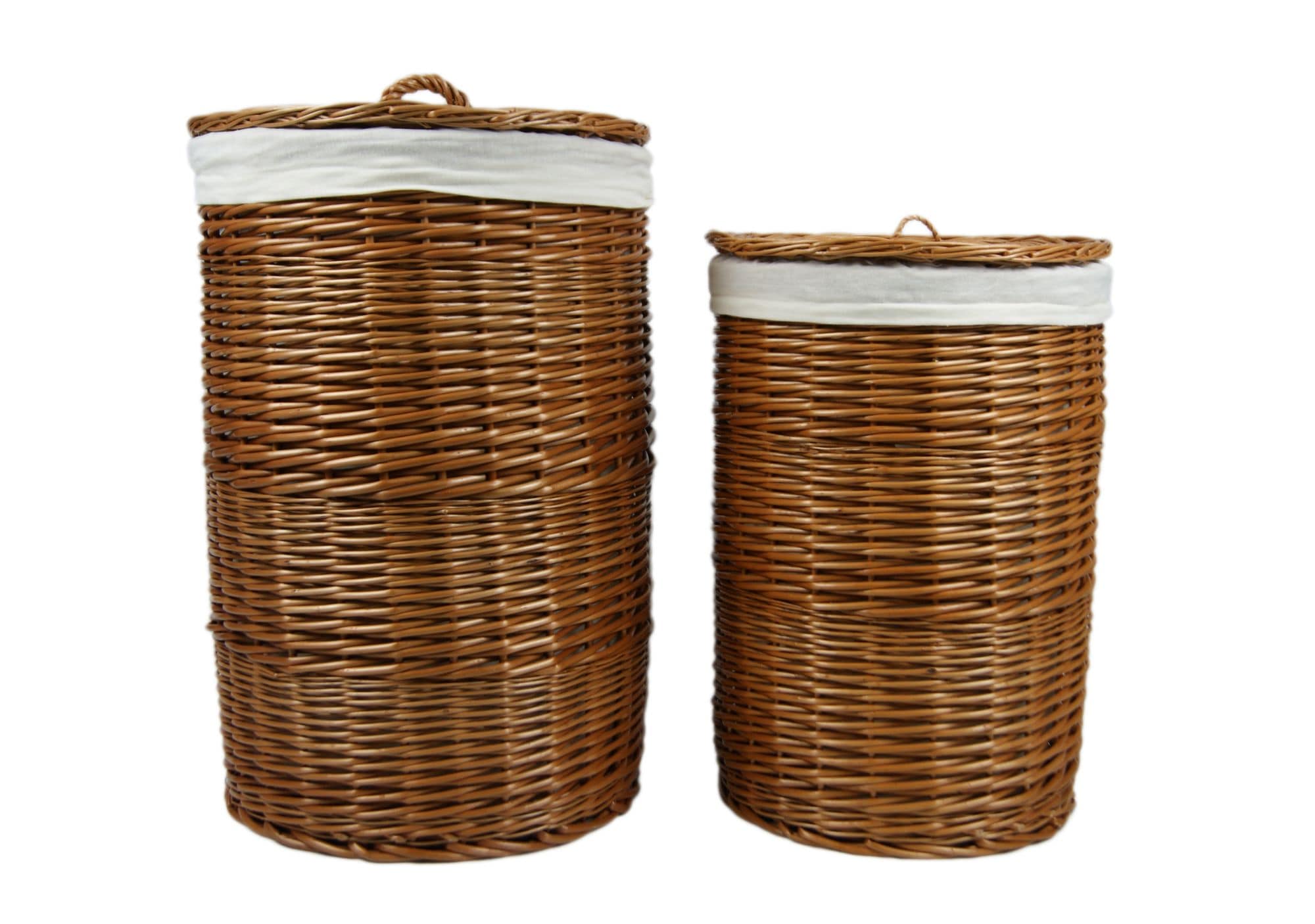 Lycce W&auml;schekorb - 47L oder 70L - rund aus Weide, Weidetonne, Deckel 