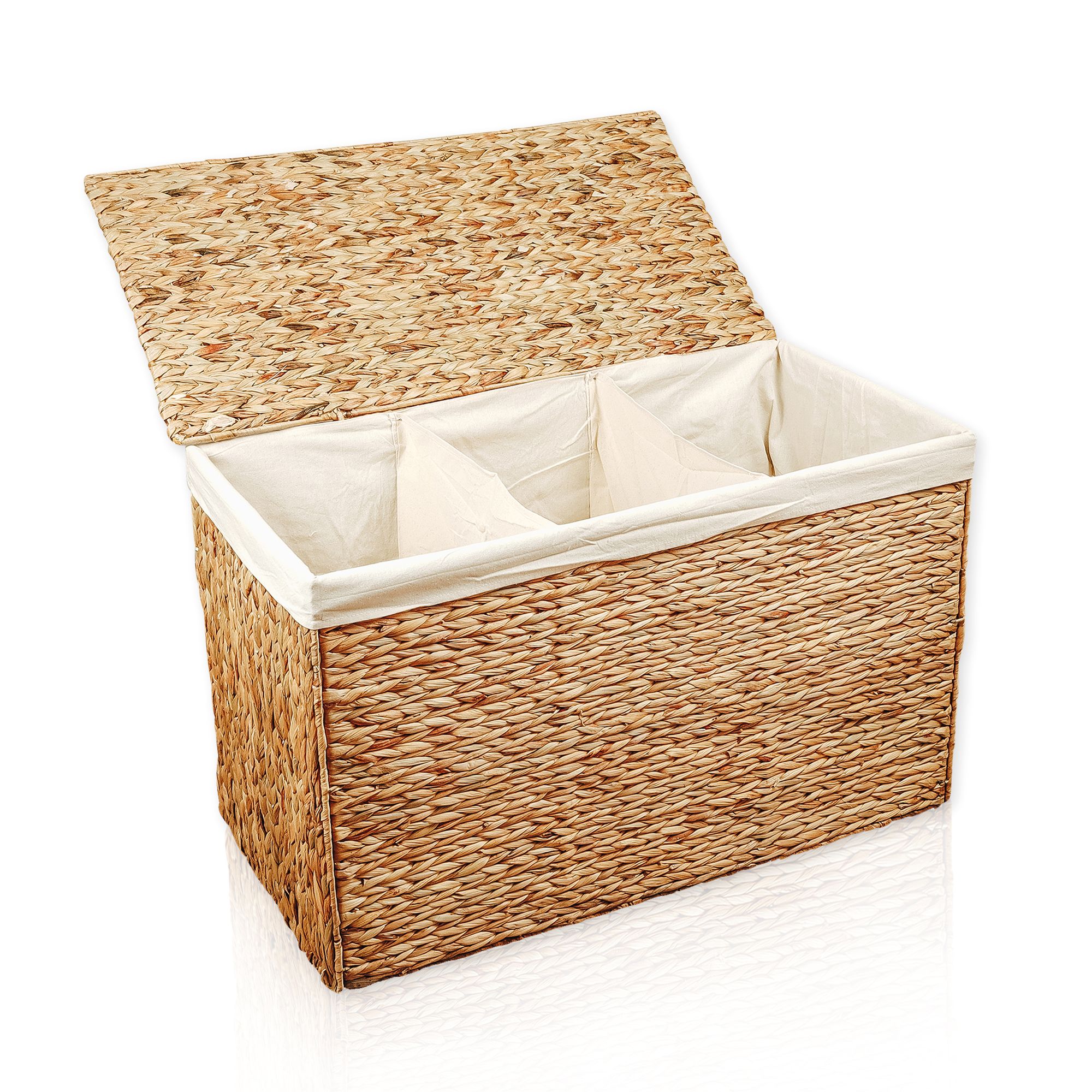 Lycce W&auml;schesortierer aus Wasserhyazinthe 150L, 3 F&auml;cher, Stoffeinsatz 