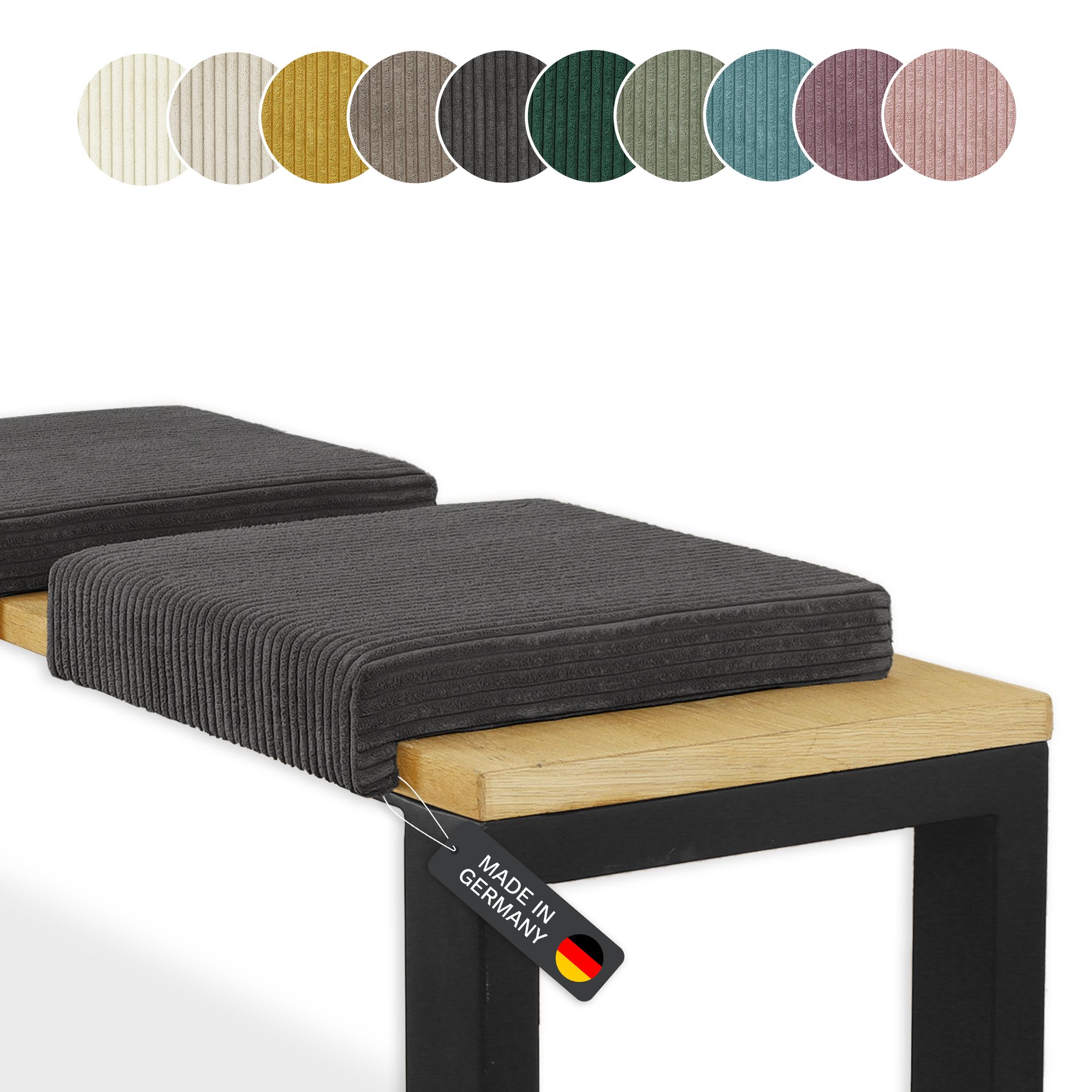 Lycce Klemmkissen Sitzkissen mit 1 Leiste, Cordstoff extra Polsterung 