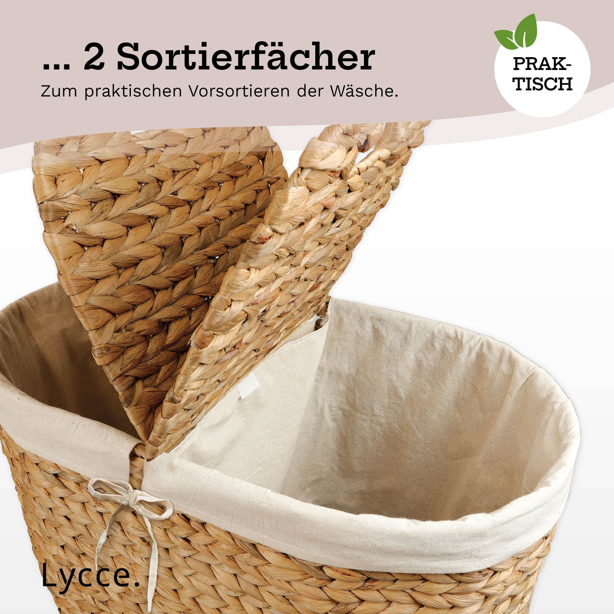 Lycce Wäschekorb aus Wasserhyazinthe, 2 Fächern, Deckel, Wäschesack bei Marktkauf online bestellen
