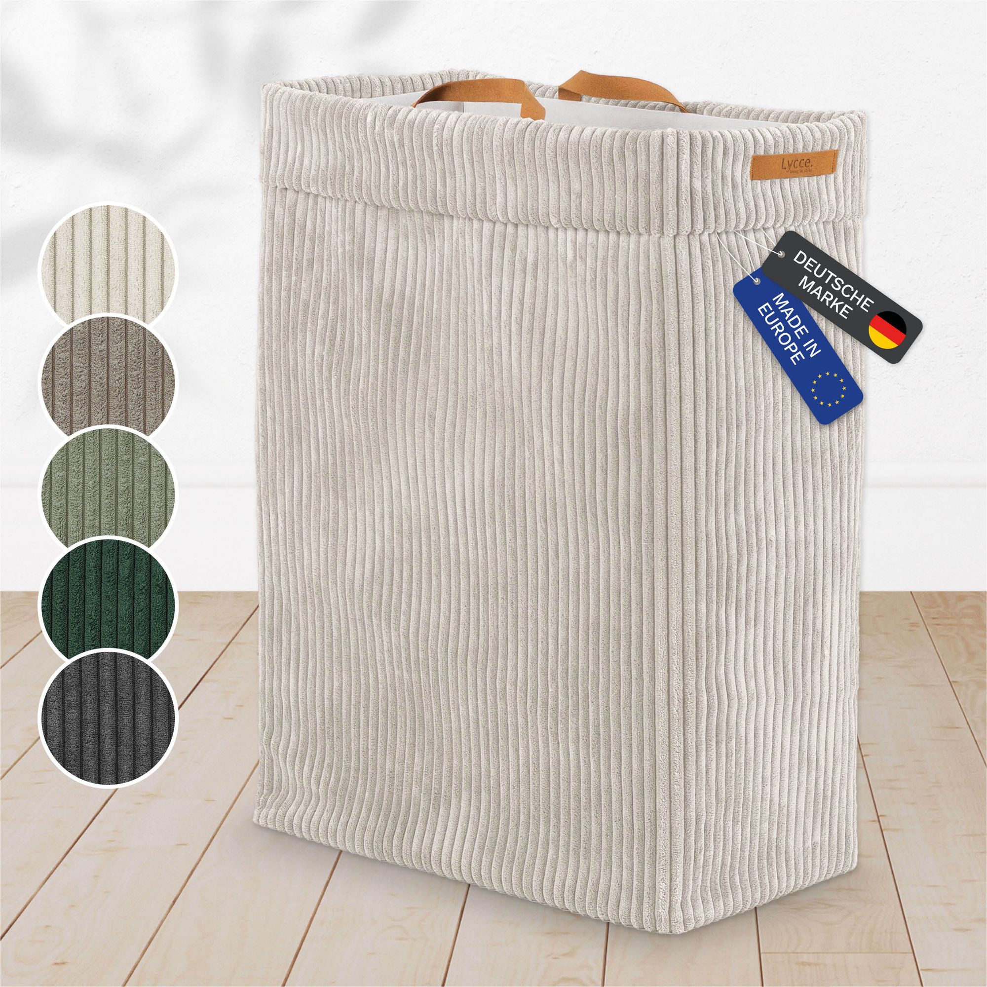 Lycce W&auml;schekorb Cord &ndash; Nischenw&auml;schekorb | platzsparend & praktisch | waschbare Bez&uuml;ge | faltbarer W&auml;schesammler | Schlafzimmer, Kinderzimmer & Badezimmer 
