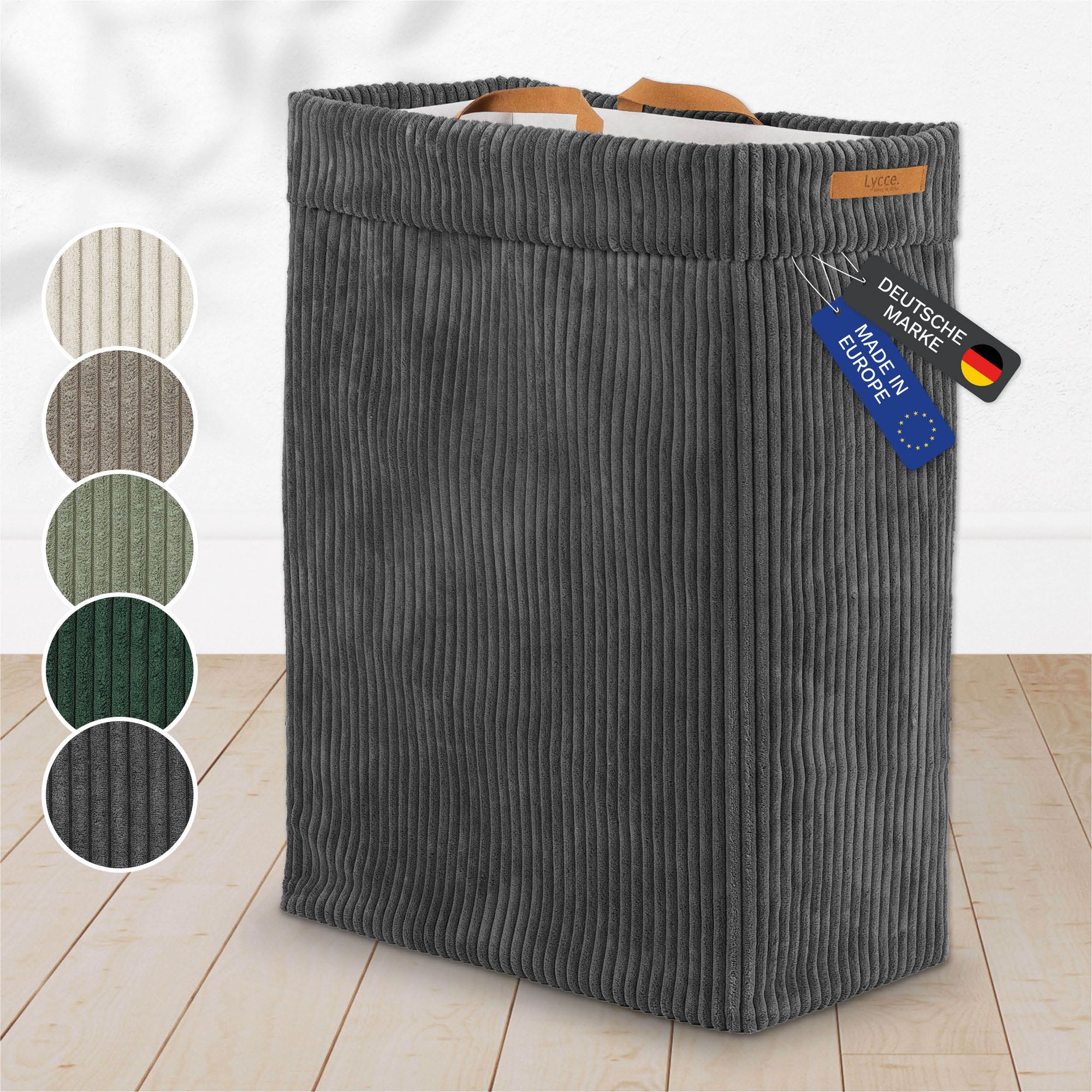 Lycce W&auml;schekorb Cord &ndash; Nischenw&auml;schekorb | platzsparend & praktisch | waschbare Bez&uuml;ge | faltbarer W&auml;schesammler | Schlafzimmer, Kinderzimmer & Badezimmer 